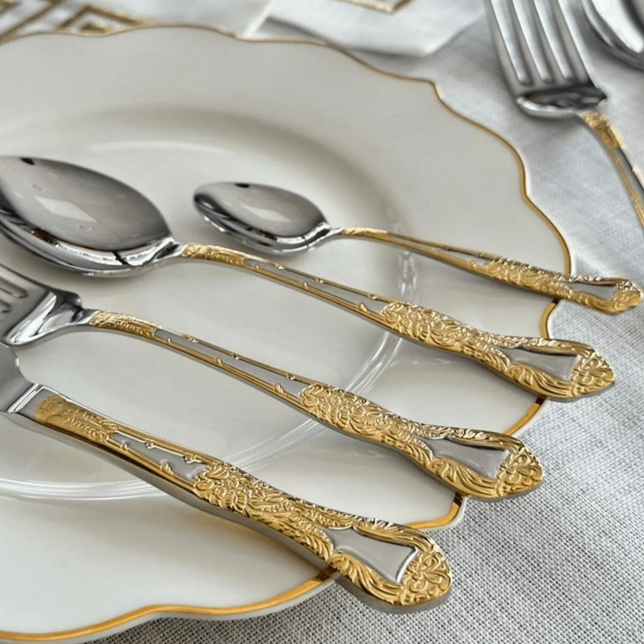 36 Parça Kaşık Çatal Bıçak Seti Vintage Ala | Luxury Turkish Tea Set - | DUKKANI ISTANBUL