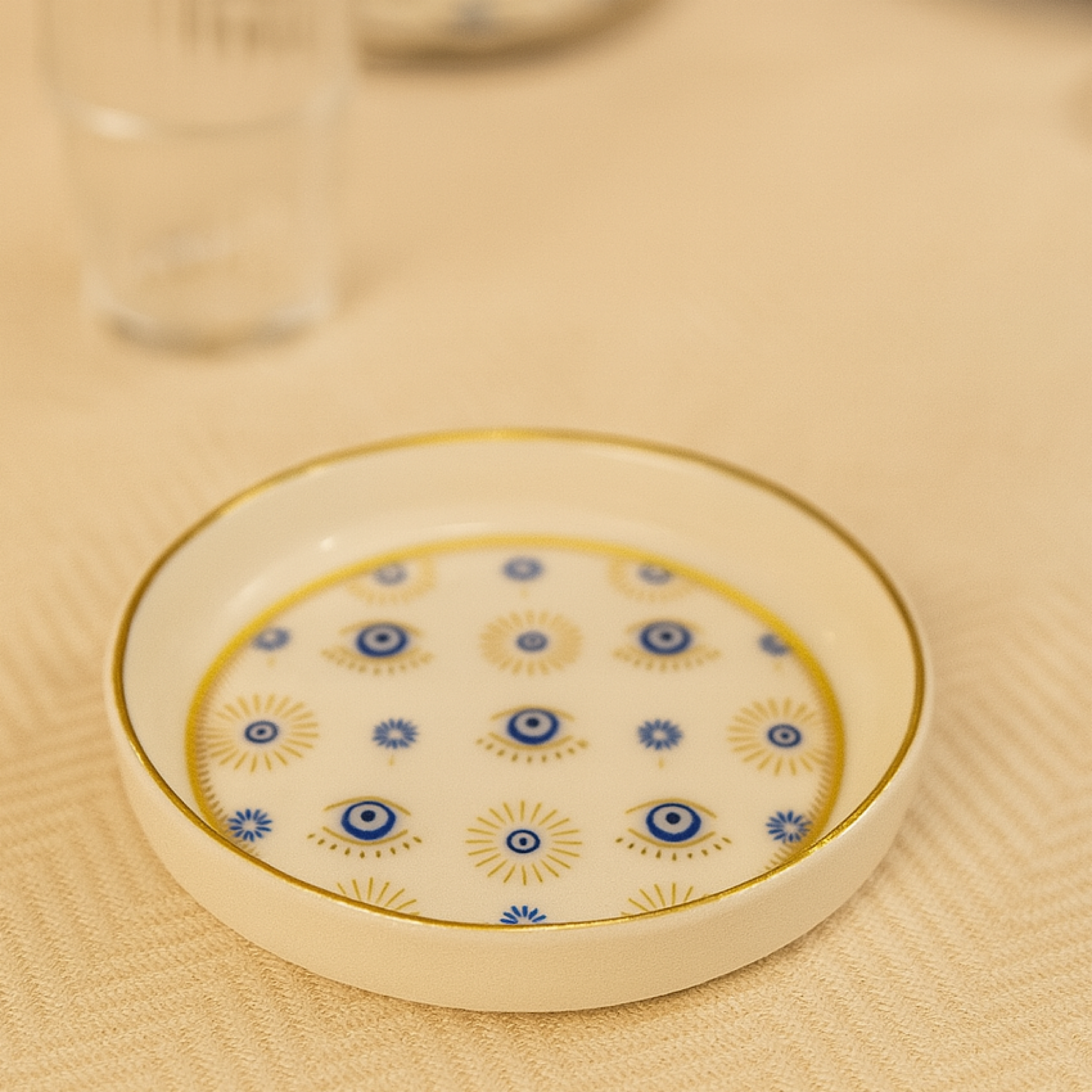 Evil Eye Beaded Tea Glass Set for 6 Persons Shiny Gold Evil Eye Bead
