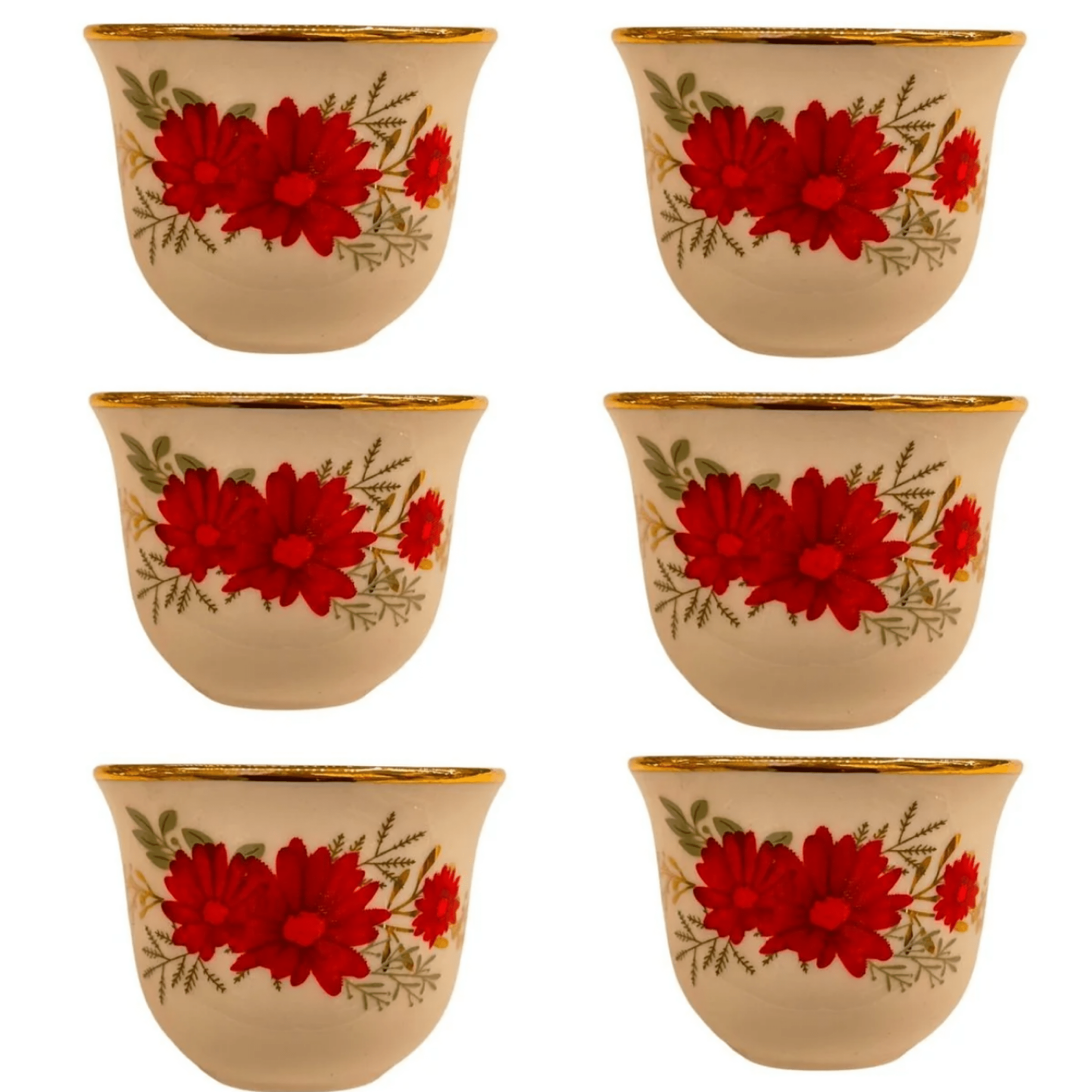 6 Kişilik Papatya Kırmızı Mırra Fincanı – El Yapımı Porselen | Luxury Turkish Tea Set - Kahve Fincanı | DUKKANI ISTANBUL