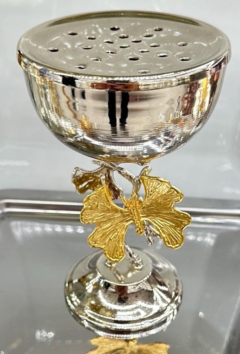 Kelebekli Buhurdanlık Takımı Tepsili Maşalı set Kelebek Gümüş & Gold