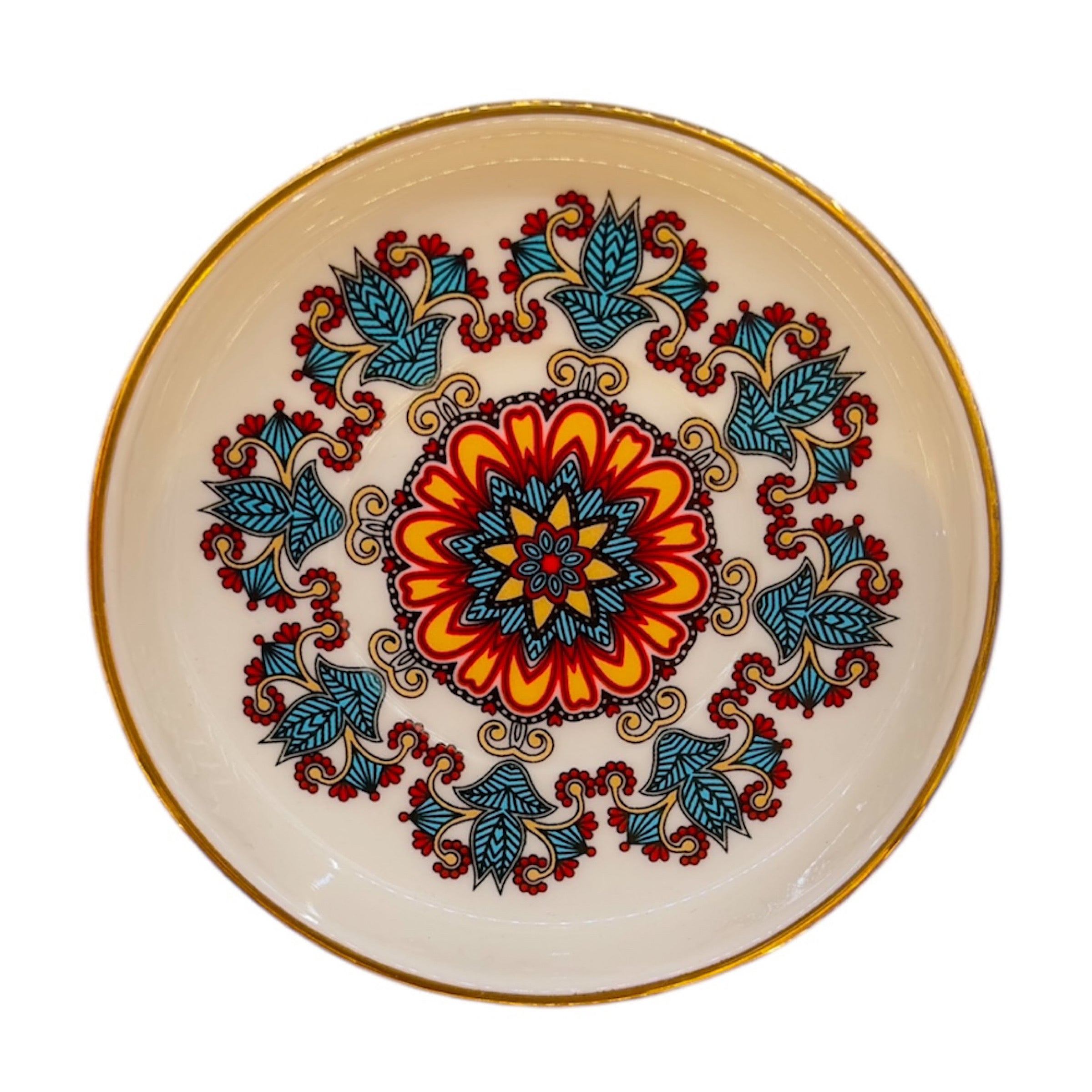Yeşil Desenli Ela Çay Tabağı Seti – 6 Kişilik | Kahvaltılık & İkramlık Tabak