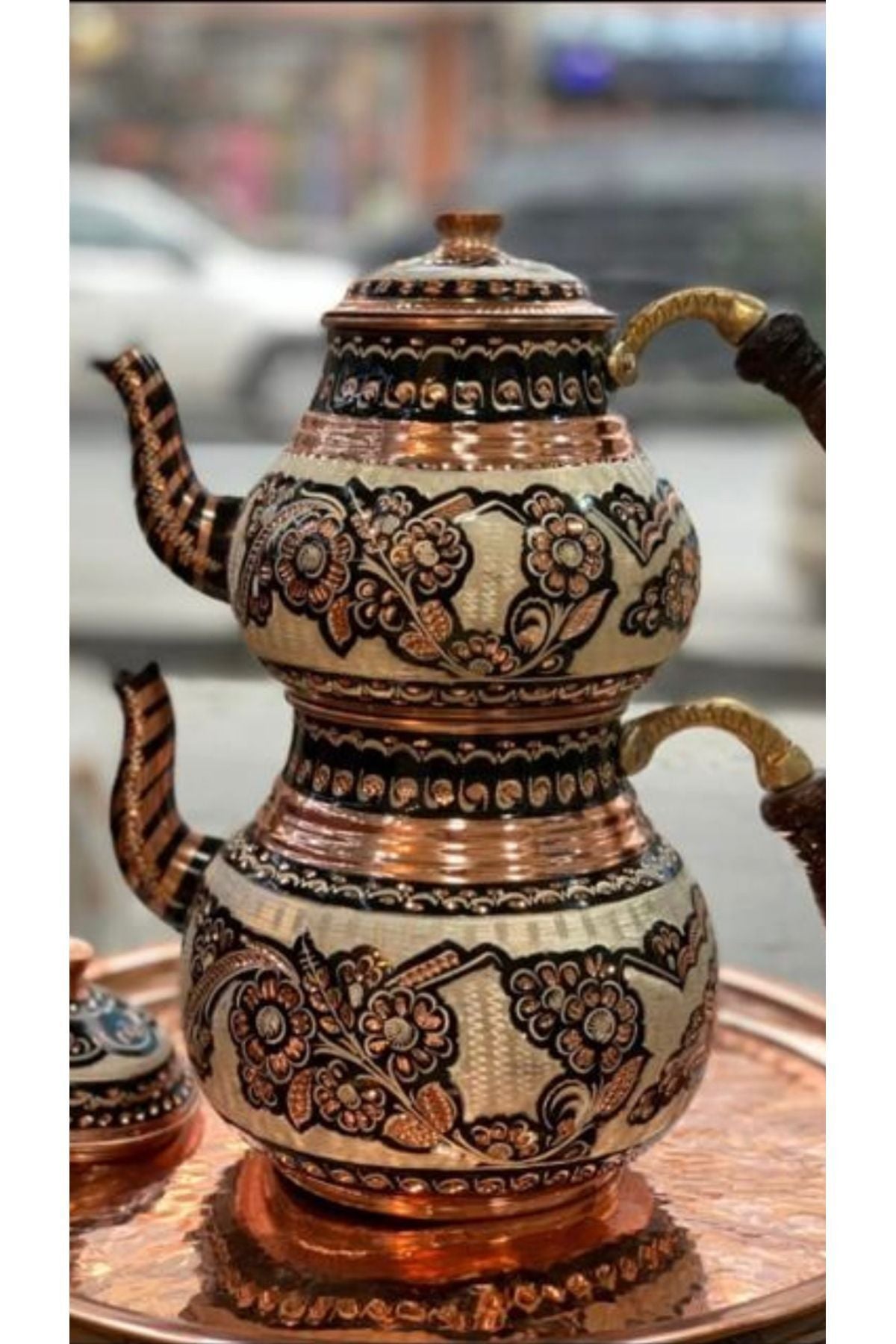 Bakır Çaydanlık El Yapımı Orjinal Erzincan Siyah Aile boyu | Luxury Turkish Tea Set - Çaydanlık | DUKKANI ISTANBUL