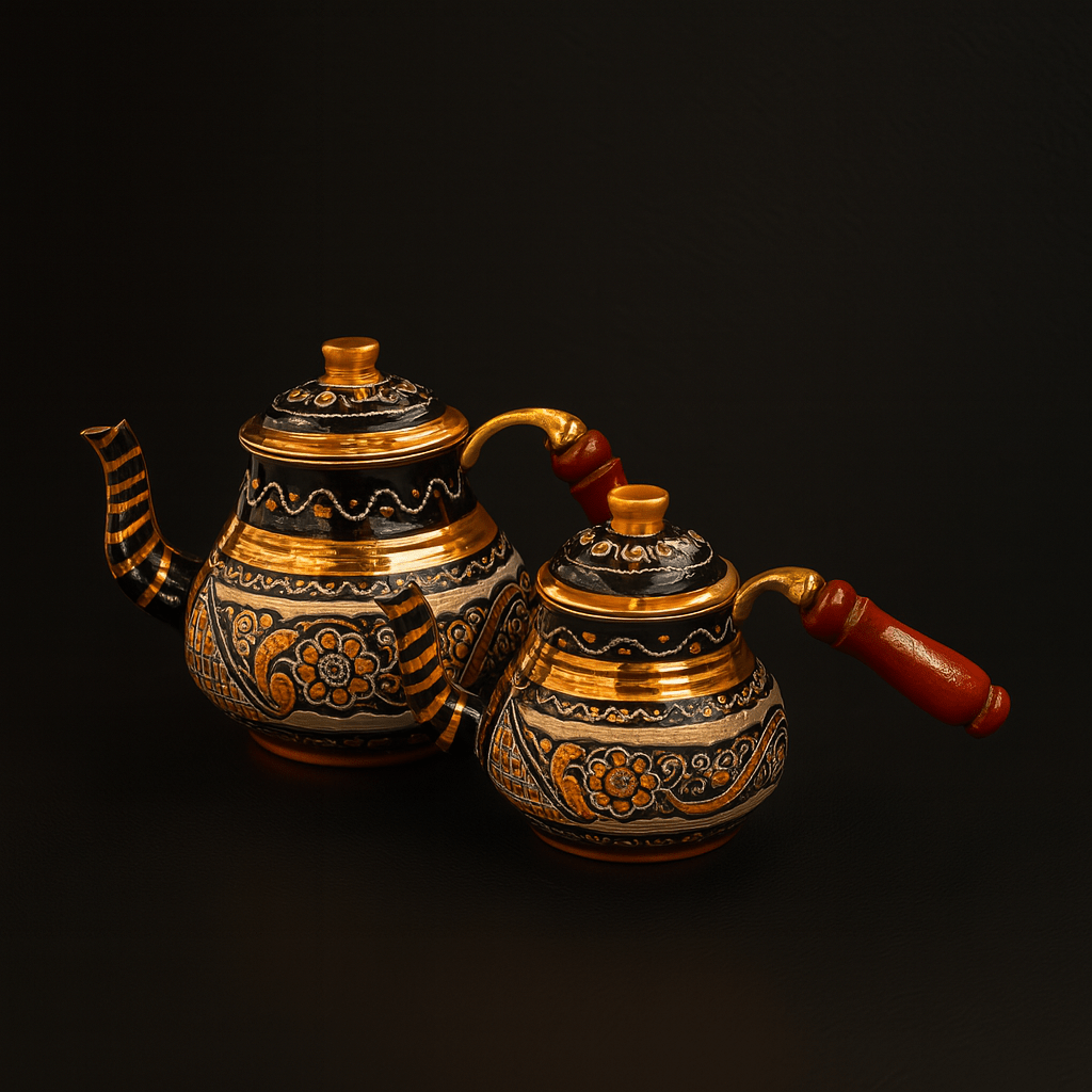 Bakır Çaydanlık El Yapımı Orjinal Erzincan Siyah Aile boyu | Luxury Turkish Tea Set - Çaydanlık | DUKKANI ISTANBUL