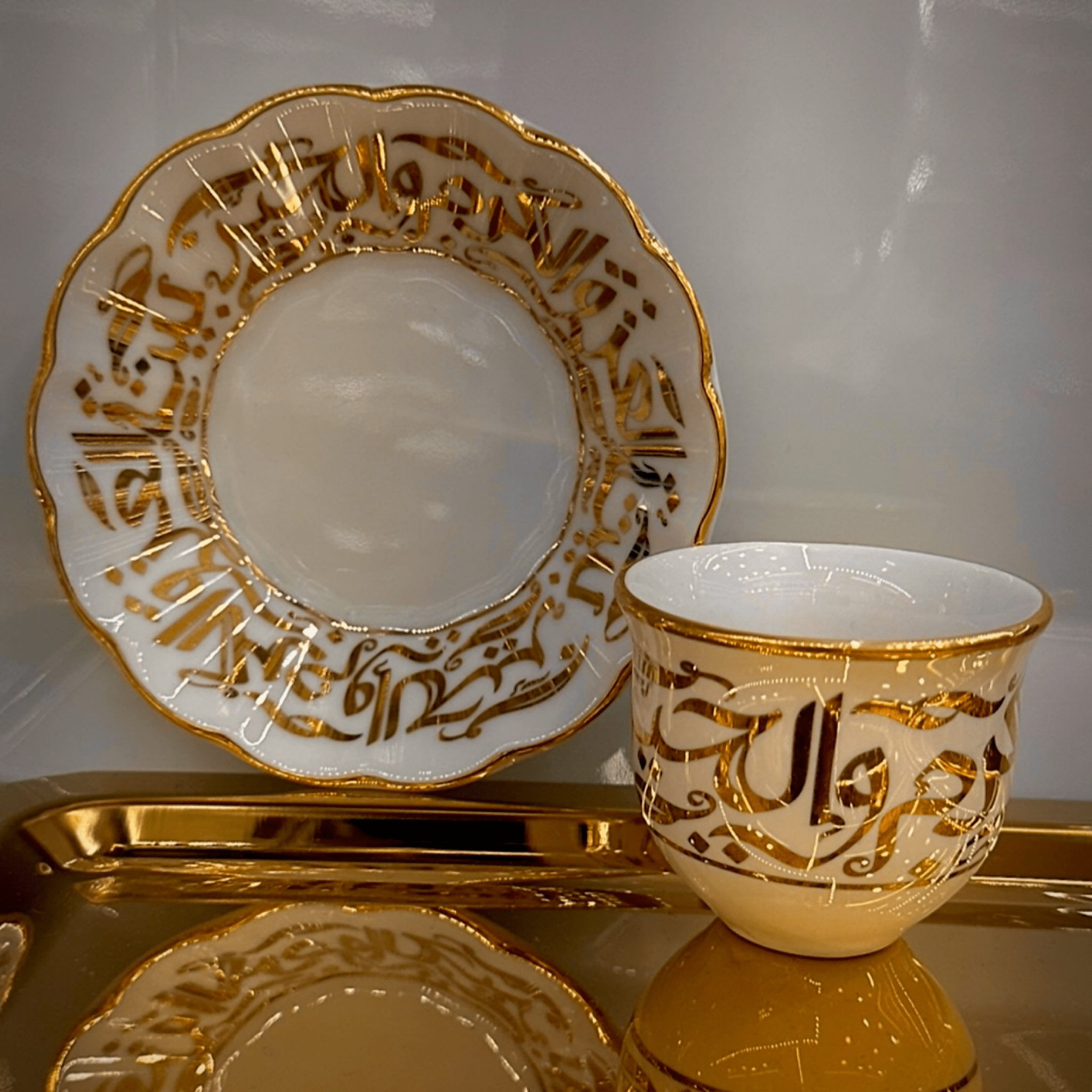 Bereket Gold Desenli El İşlemeli Altın Yaldızlı Tam Takım Çay ve Mırra Seti – 6 Kişilik | Luxury Turkish Tea Set - Kahvaltı Takımı | DUKKANI ISTANBUL