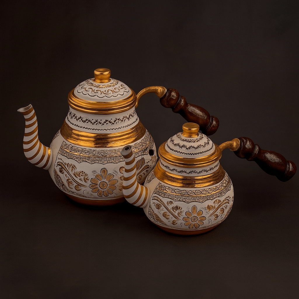 Beyaz Erzincan İşlemeli Çaydanlık – Osmanlı Zarafetiyle El İşçiliği | Luxury Turkish Tea Set - Çaydanlık | DUKKANI ISTANBUL
