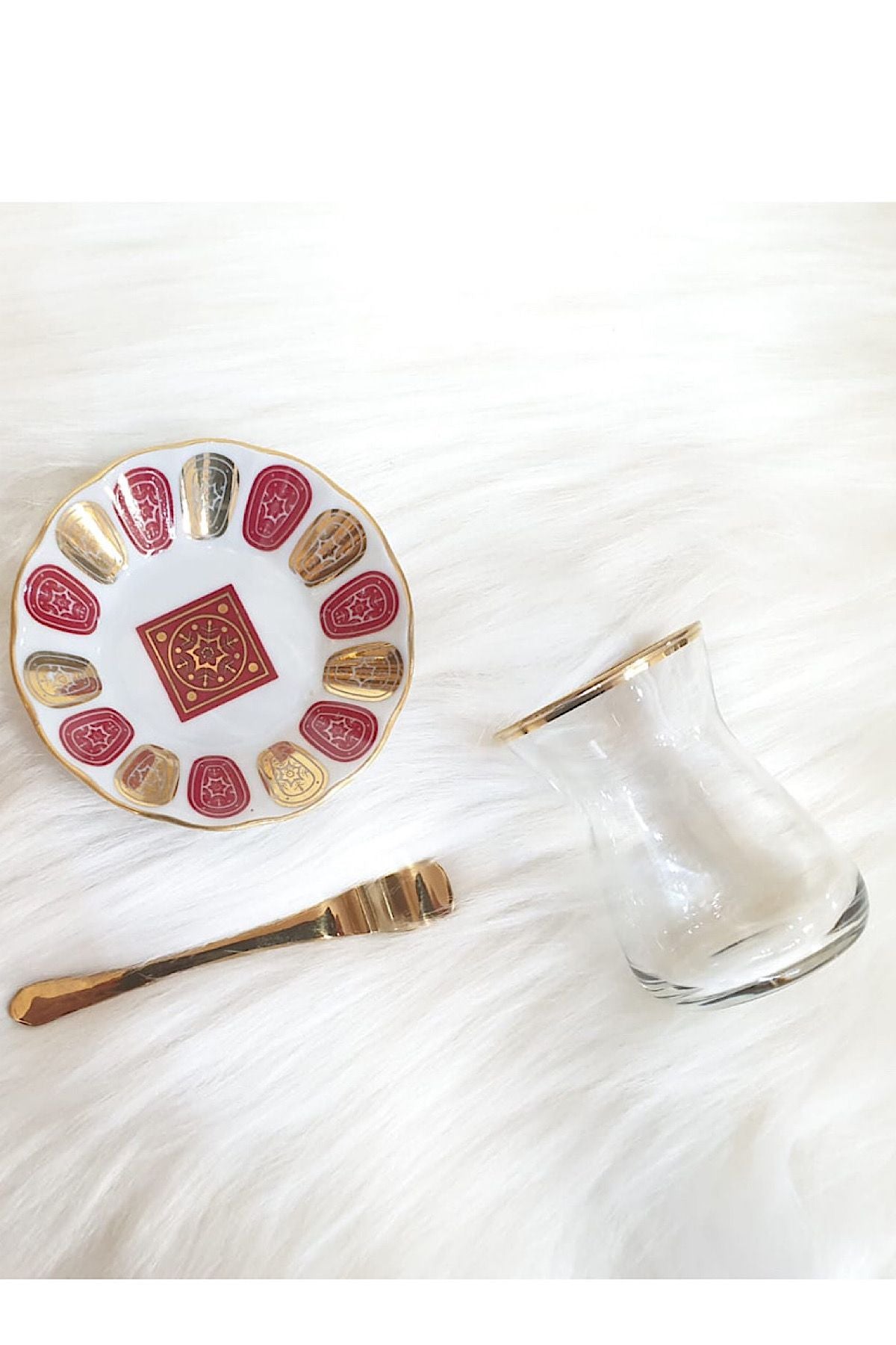 Çay Bardağı takımı 6 Kişilik Acem Kırmızı | Luxury Turkish Tea Set - Bardak | DUKKANI ISTANBUL