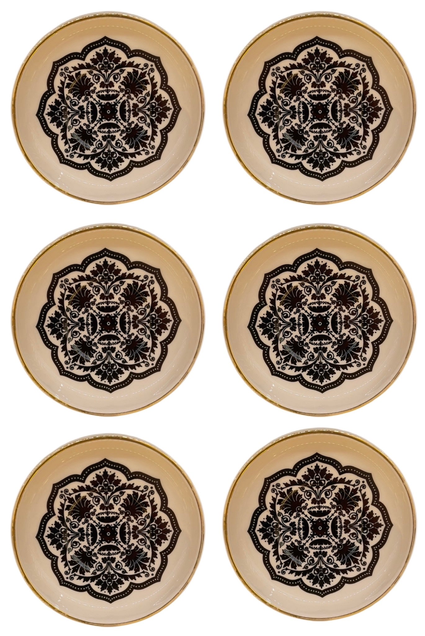 Ela Siyah Desenli 6’lı Altın Yaldızlı Çay Tabağı Seti – Çok Amaçlı Sunum Tabağı | Luxury Turkish Tea Set - Tabak | DUKKANI ISTANBUL