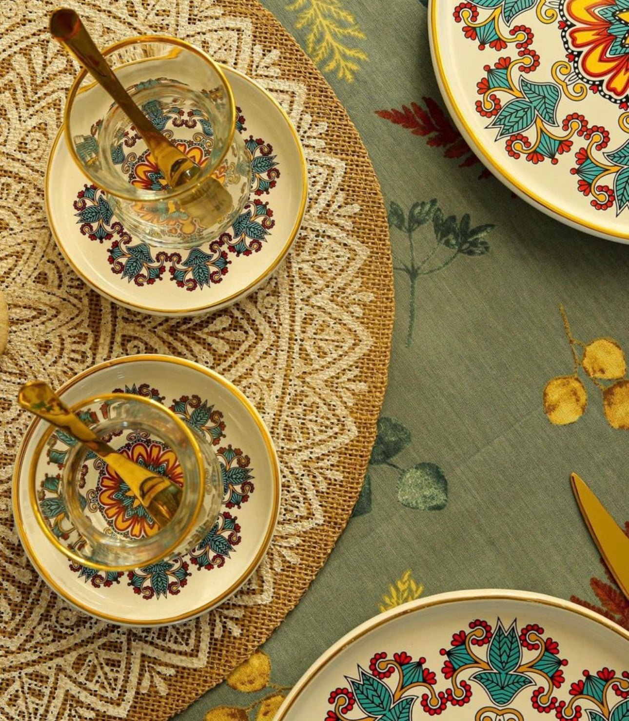Ela Yeşil Serisi - Altın Detaylı Çay ve Kahve Takımı | Luxury Turkish Tea Set - | DUKKANI ISTANBUL