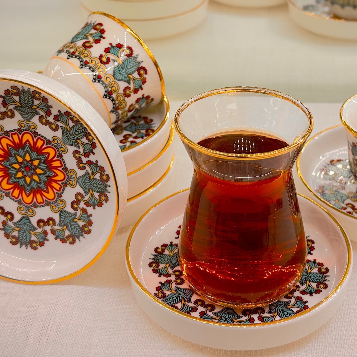Ela Yeşil Serisi - Altın Detaylı Çay ve Kahve Takımı | Luxury Turkish Tea Set - | DUKKANI ISTANBUL