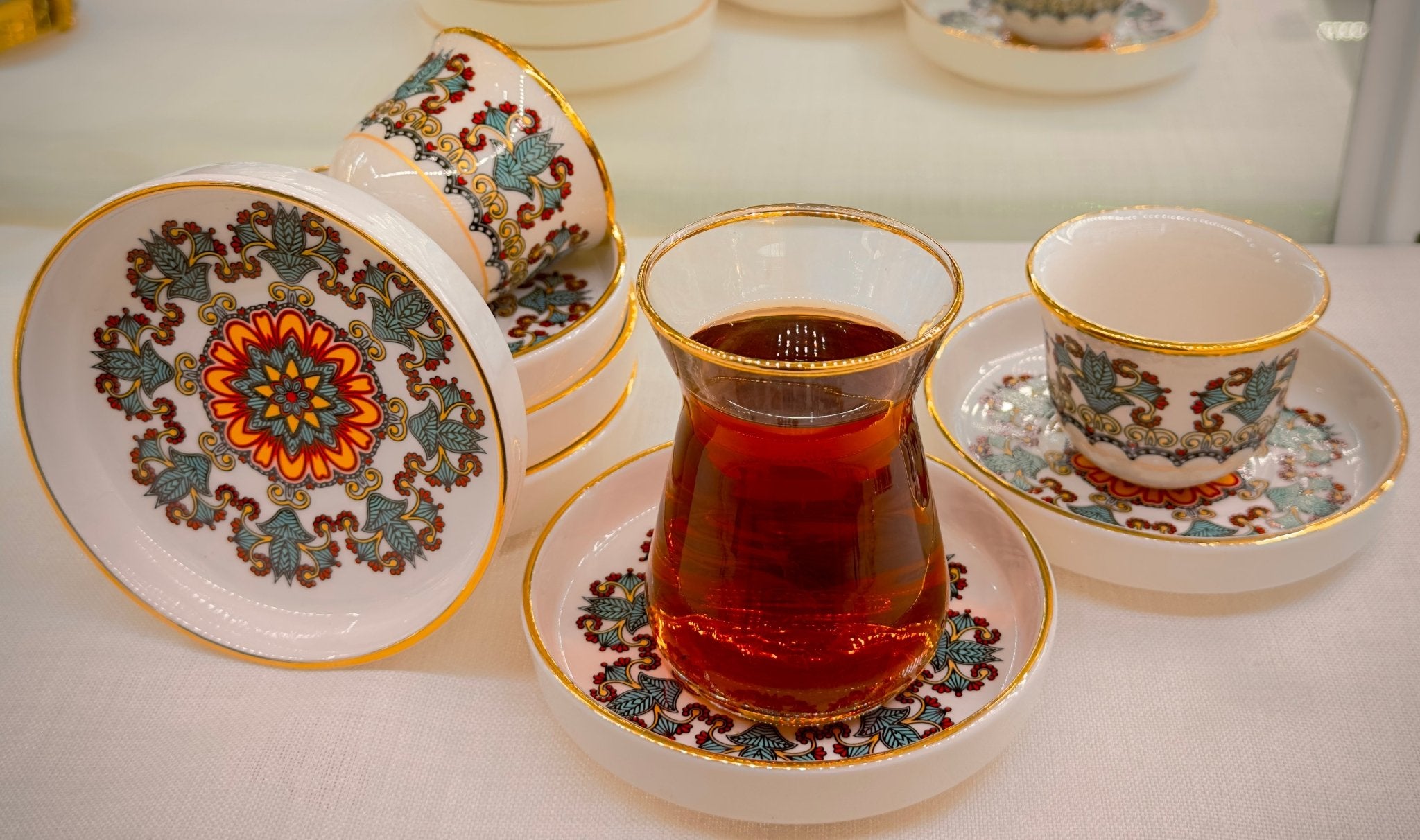 Ela Yeşil Serisi - Altın Detaylı Çay ve Kahve Takımı | Luxury Turkish Tea Set - | DUKKANI ISTANBUL