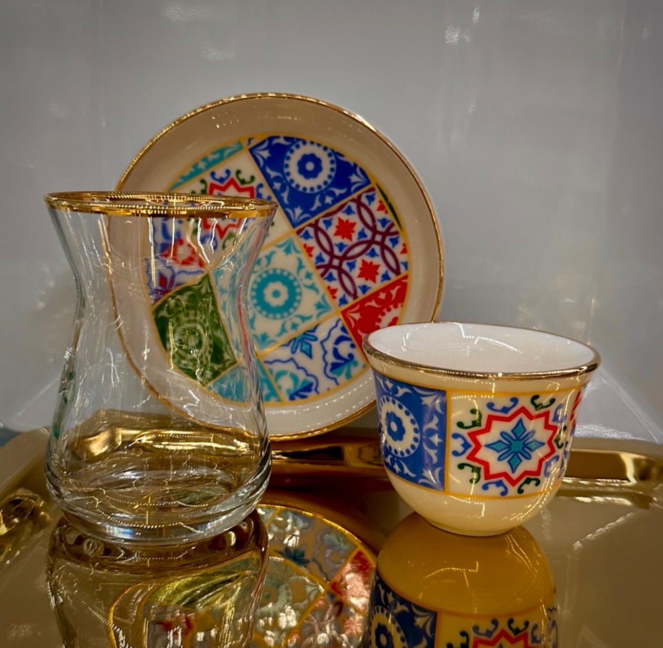 Etnik Motifli Türk Çay ve Kahve Takımı – Geleneksel Şıklık | Luxury Turkish Tea Set - | DUKKANI ISTANBUL