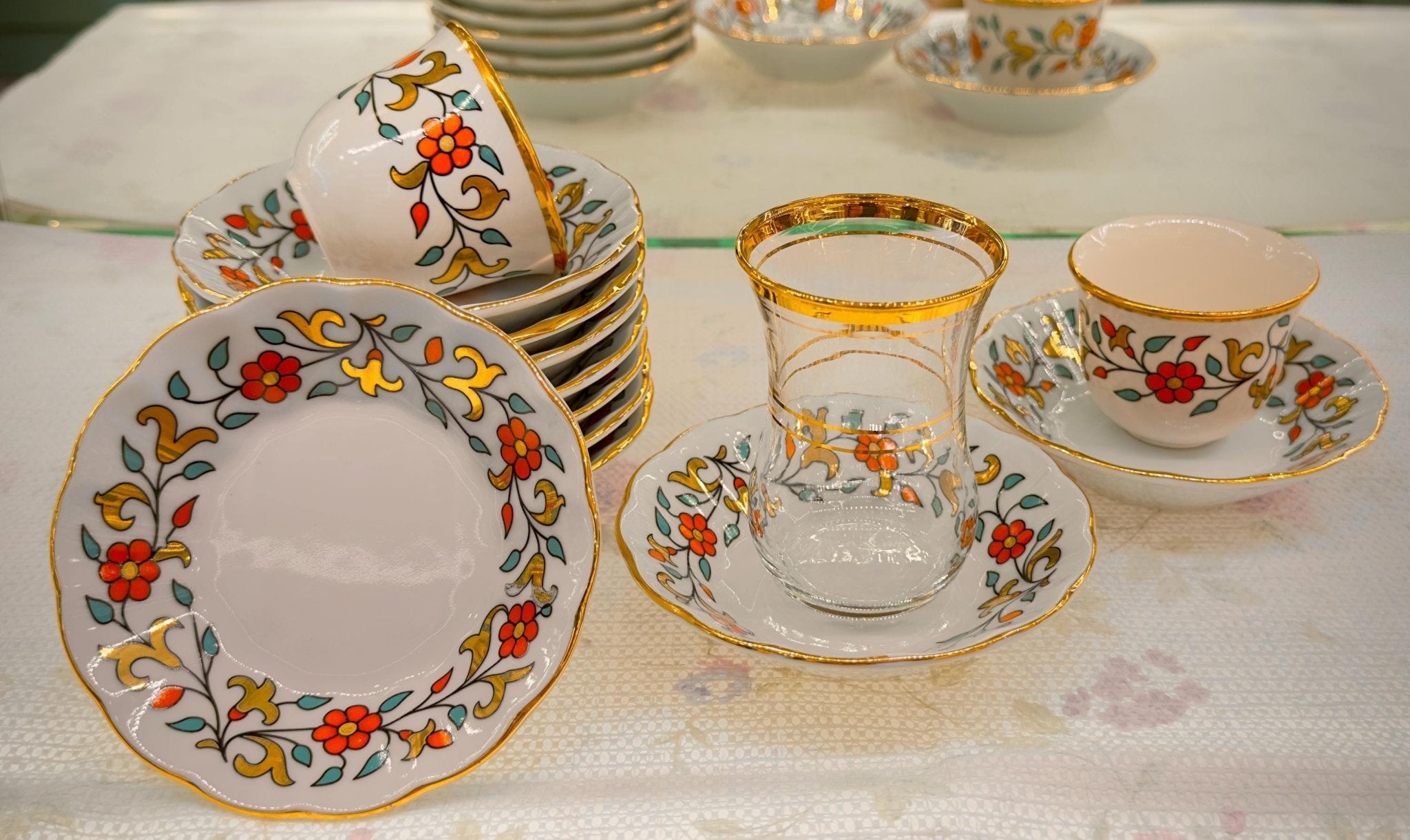 Jasmine Orange 6 Kişilik Lüx Türk Çay ve Kahve Takımı – Altın Yaldızlı Özel Tasarım | Luxury Turkish Tea Set - | DUKKANI ISTANBUL