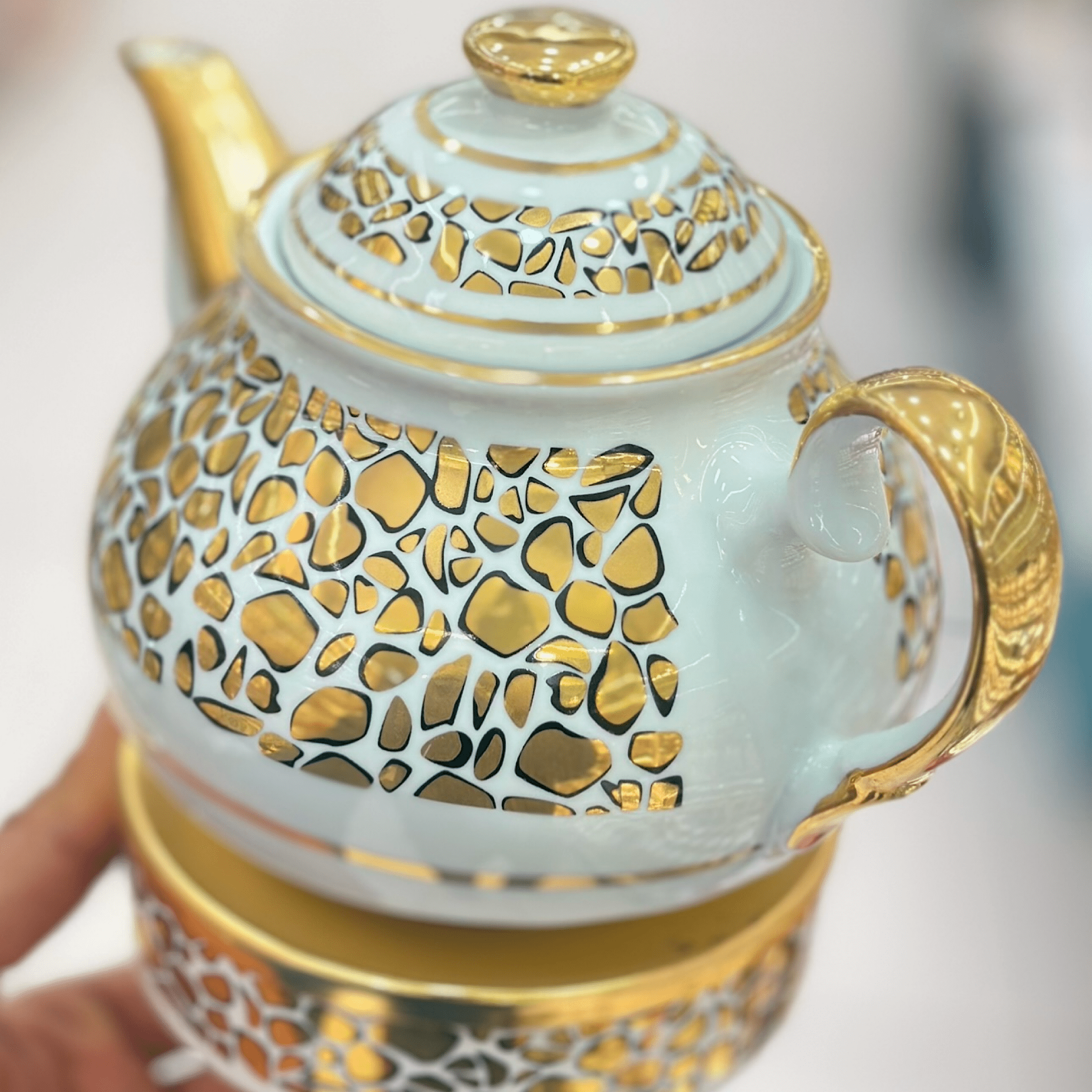 Kaplan Desenli Altın Yaldızlı El İşlemeli Tam Takım Çay ve Mırra Seti – 6 Kişilik | Luxury Turkish Tea Set - Kahvaltı Takımı | DUKKANI ISTANBUL