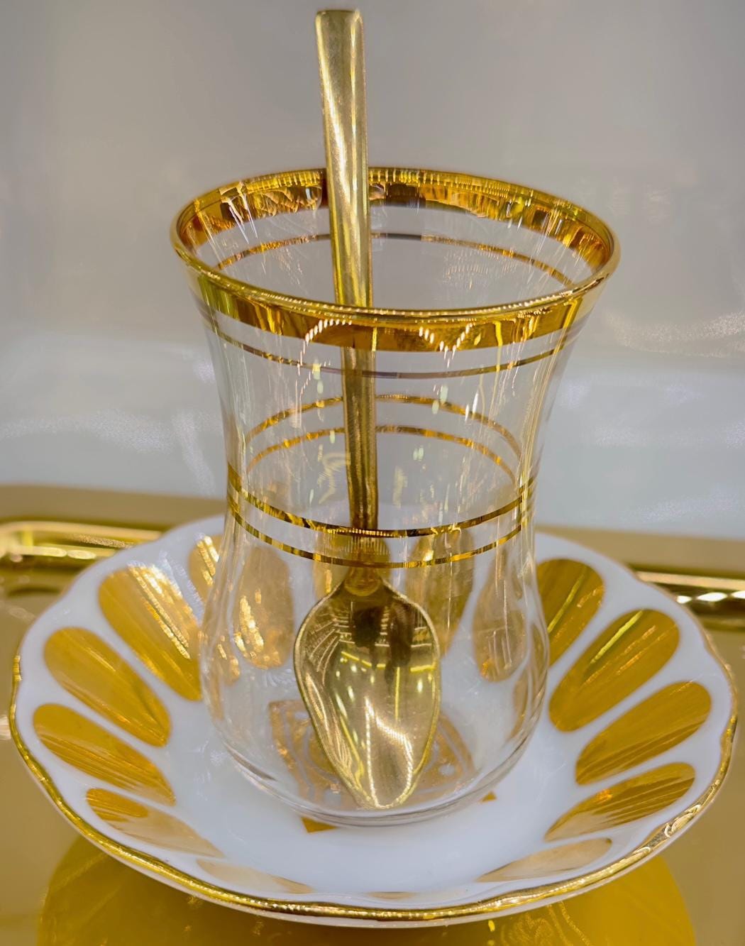 Klasik sever Altın Yaldızlı Türk Çay Bardağı Seti | Luxury Turkish Tea Set - | DUKKANI ISTANBUL