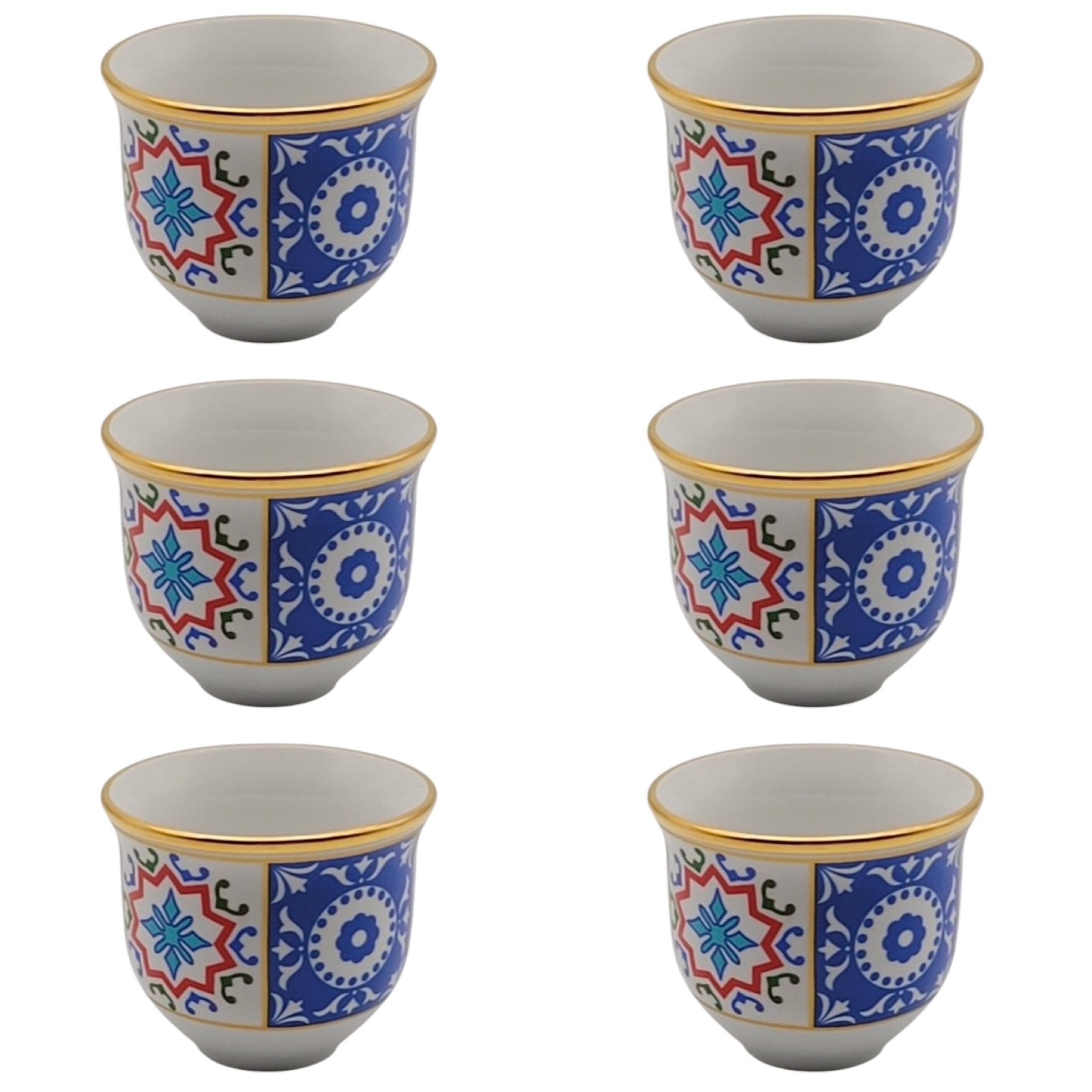 Porselen Gawa Kahve Fincan Takımı 6 kişilik Ela Etnik MOTİF mIRA | Luxury Turkish Tea Set - Kahve Fincanı | DUKKANI ISTANBUL