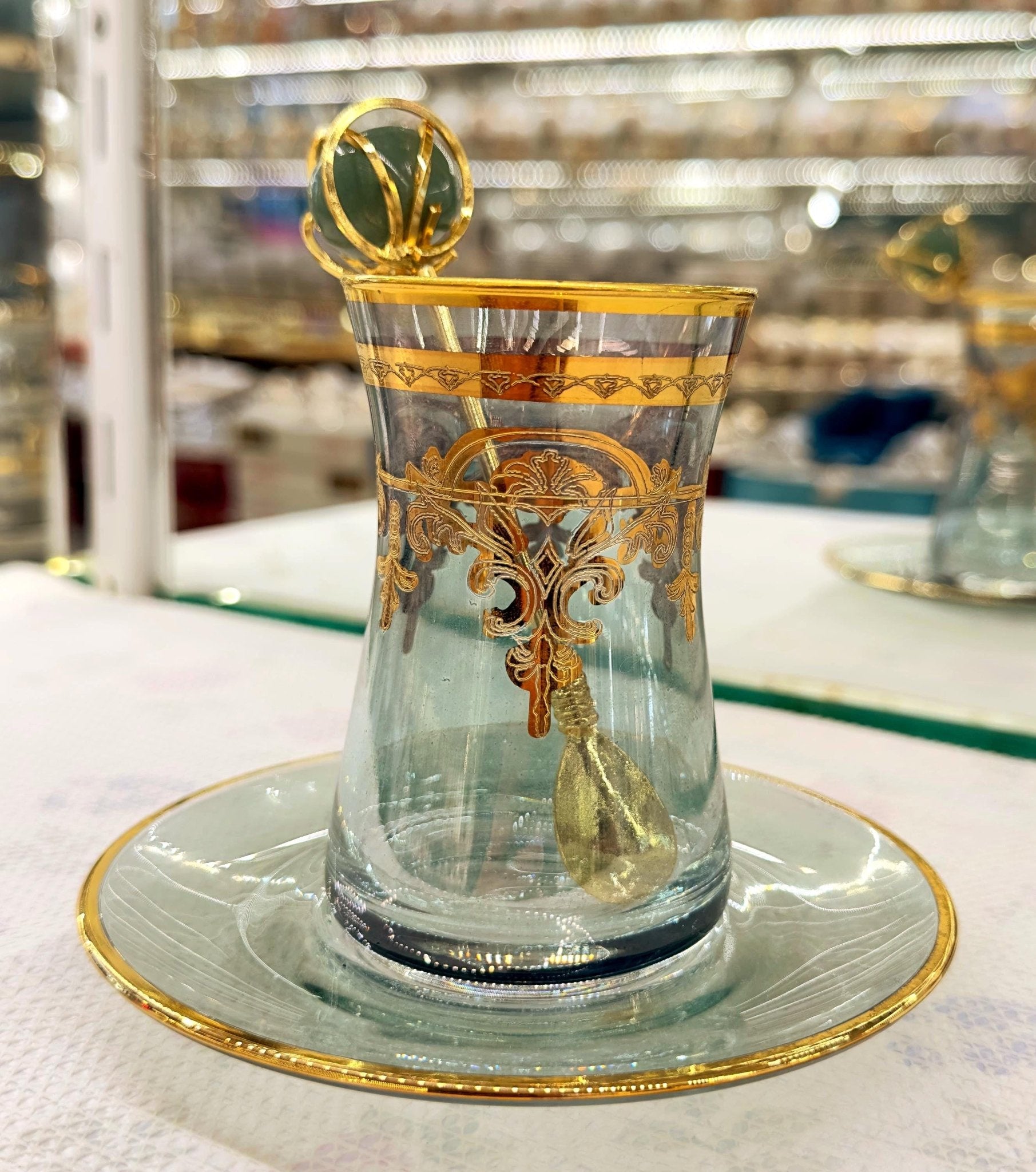 Türk Çay Seti – El Yapımı Pantograf Desen (6 Karışık Parça) | Luxury Turkish Tea Set - | DUKKANI ISTANBUL