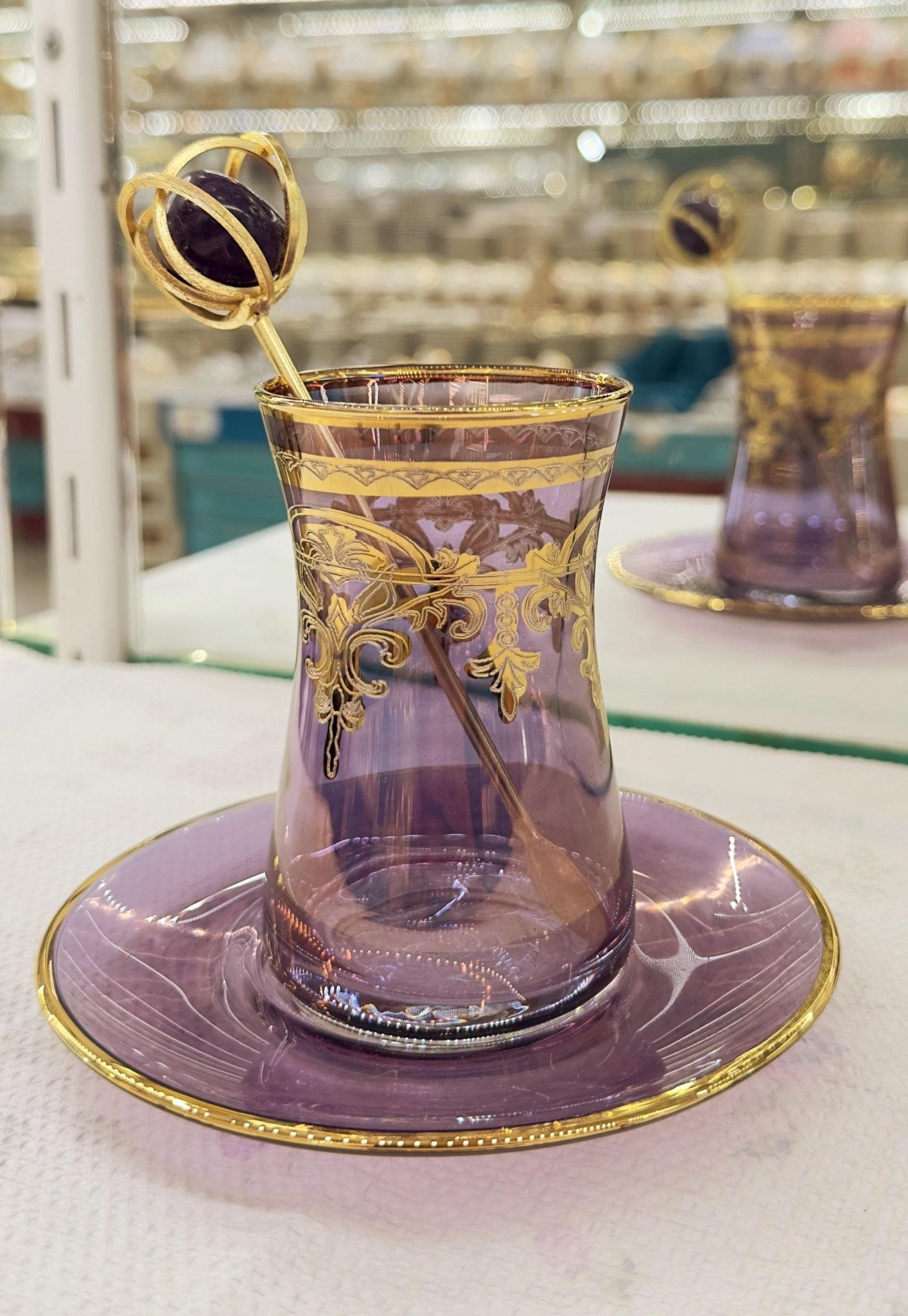 Türk Çay Seti – El Yapımı Pantograf Desen (6 Karışık Parça) | Luxury Turkish Tea Set - | DUKKANI ISTANBUL