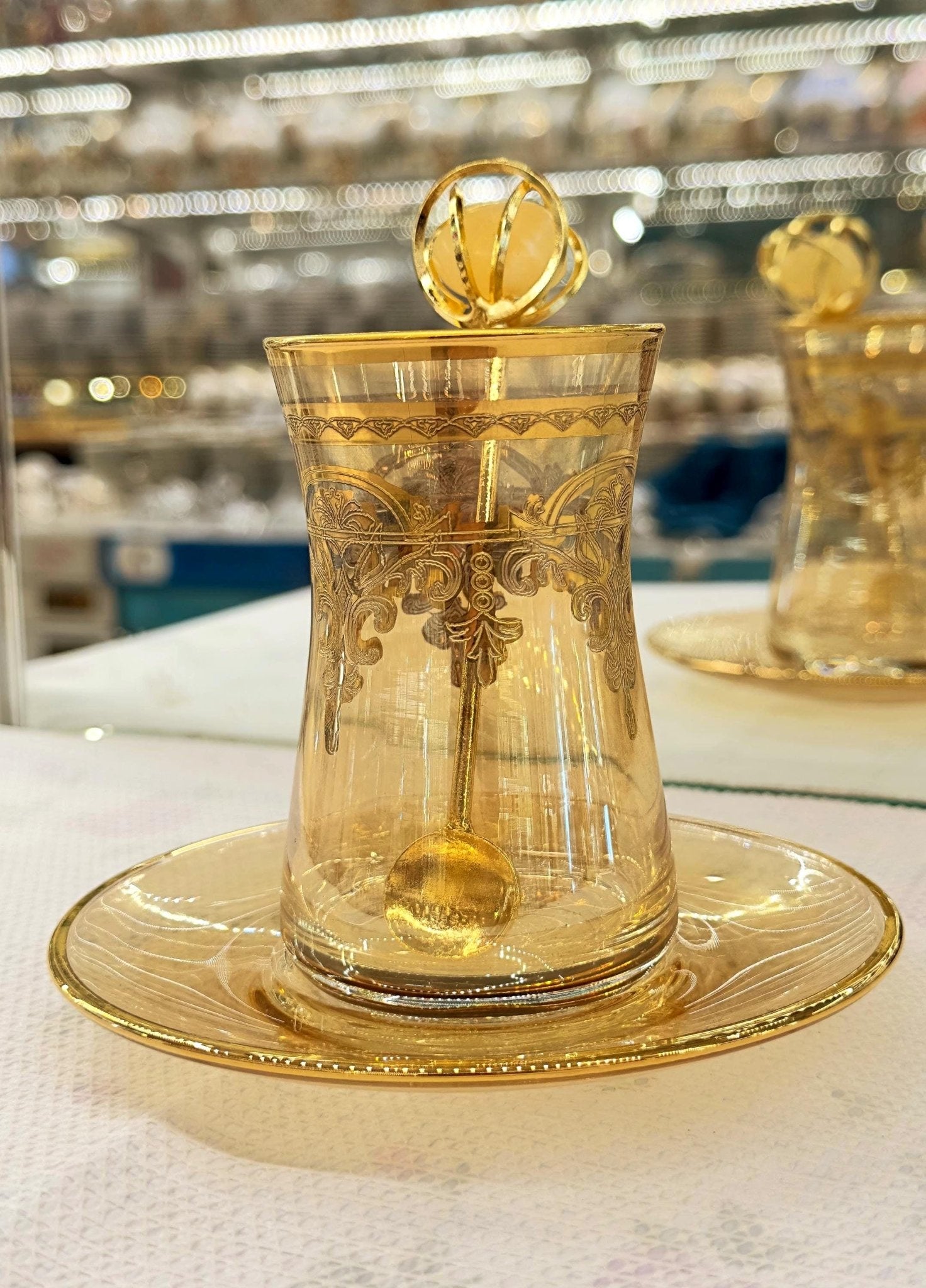 Türk Çay Seti – El Yapımı Pantograf Desen (6 Karışık Parça) | Luxury Turkish Tea Set - | DUKKANI ISTANBUL
