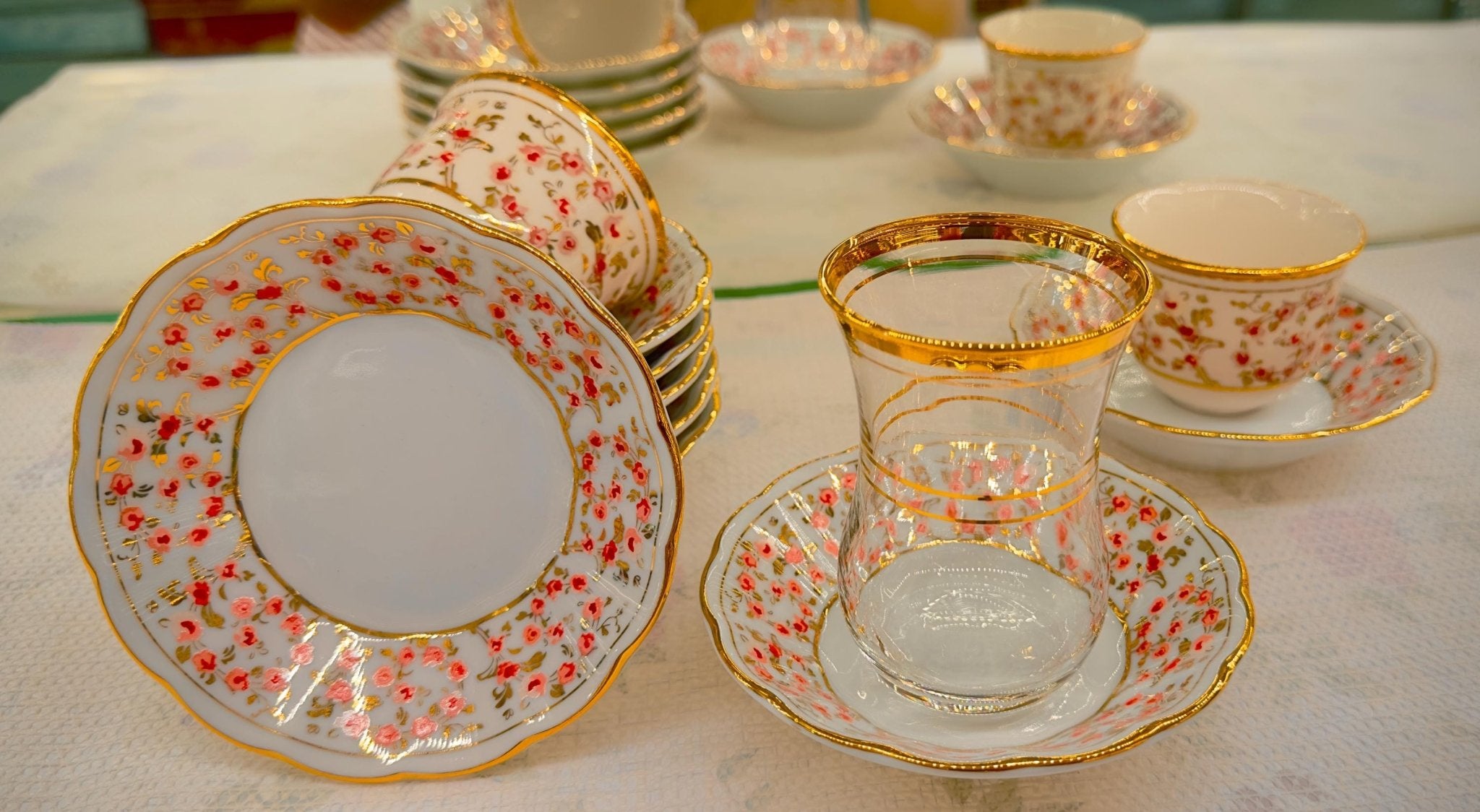 Turkish Jasmine Pink Çay & Kahve Seti – 6 Kişilik Zarif Lüks Tasarım | Luxury Turkish Tea Set - | DUKKANI ISTANBUL