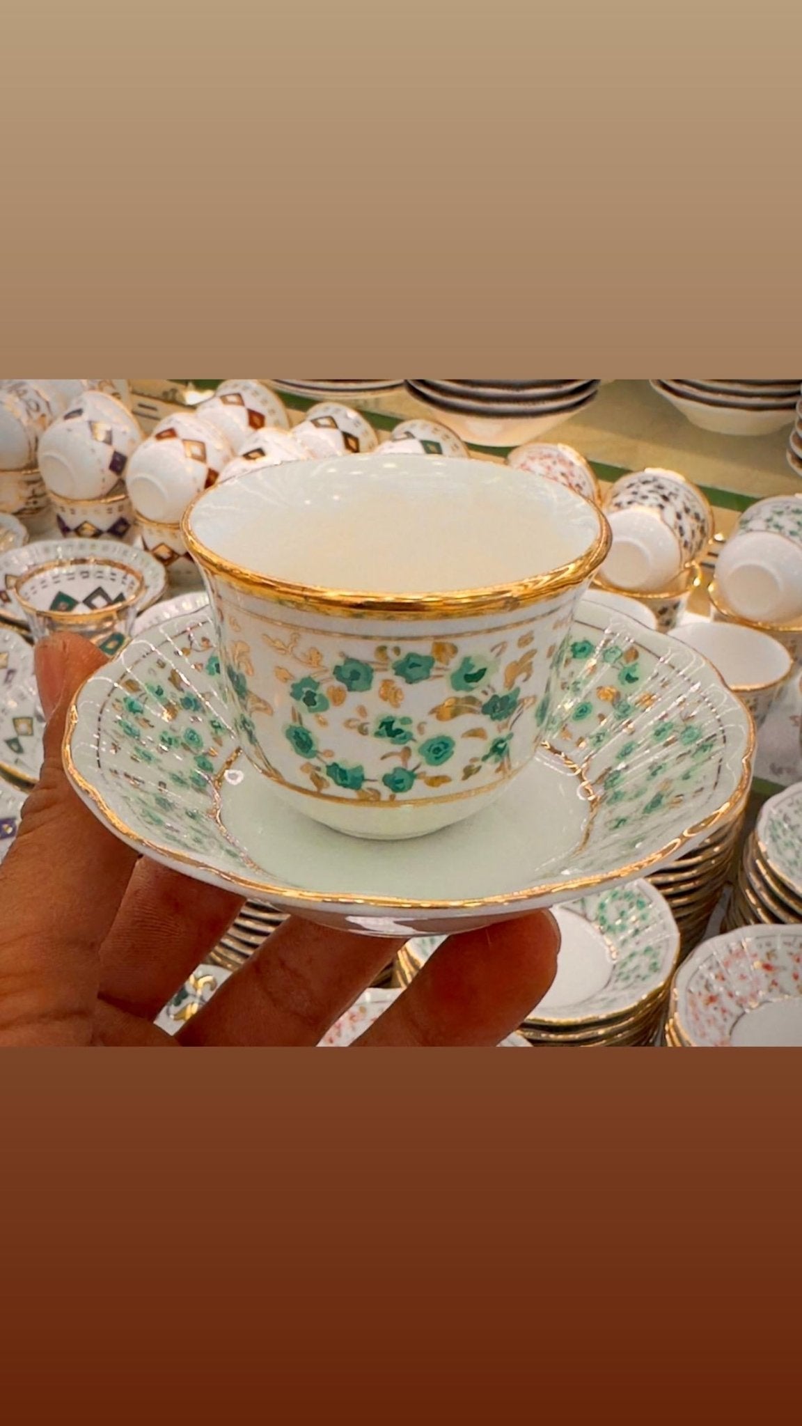 Turkish Turquoise Gold Çay & Kahve Seti – 6 Kişilik Lüks Osmanlı Tarzı | Luxury Turkish Tea Set - | DUKKANI ISTANBUL