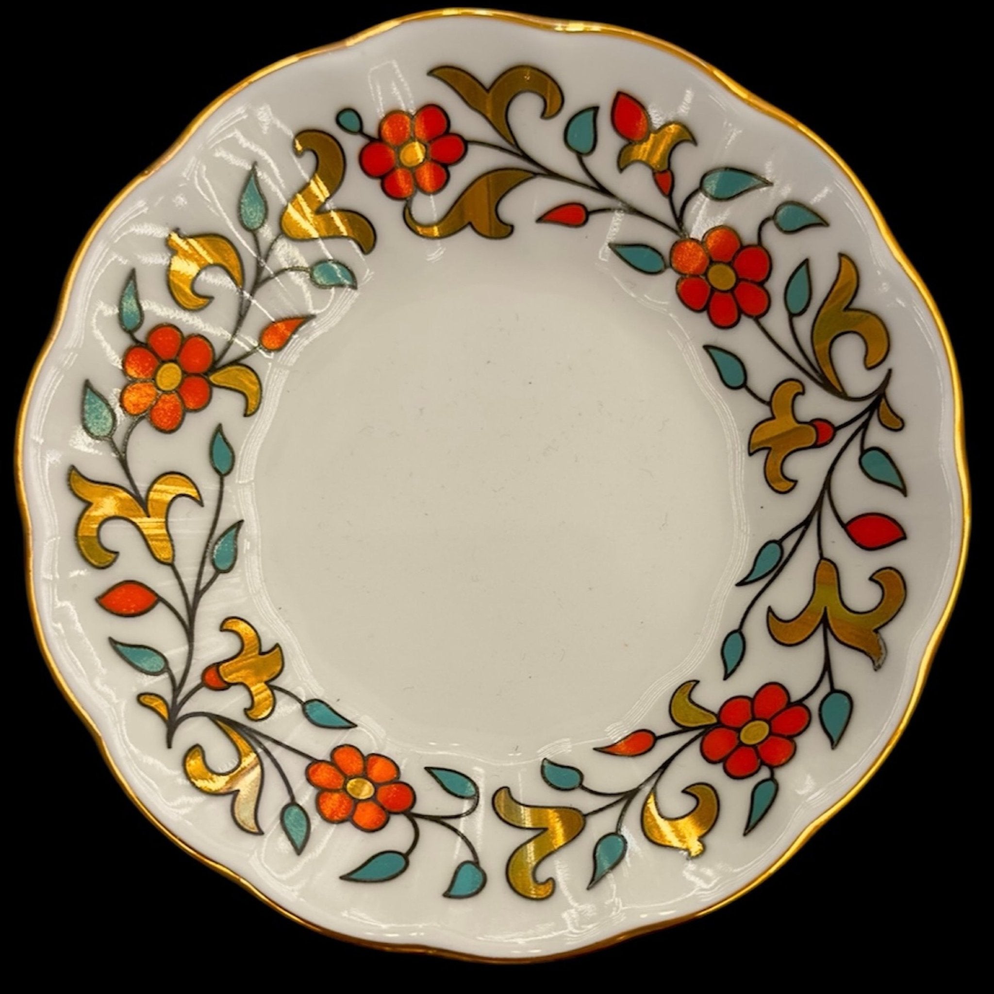 Yasmin Turuncu çiçek Desenli Çay, Mırra ve Demlikli Set | 6 Kişilik El Yapımı Osmanlı Tarzı Lüks Sunum Takımı | Luxury Turkish Tea Set - | DUKKANI ISTANBUL