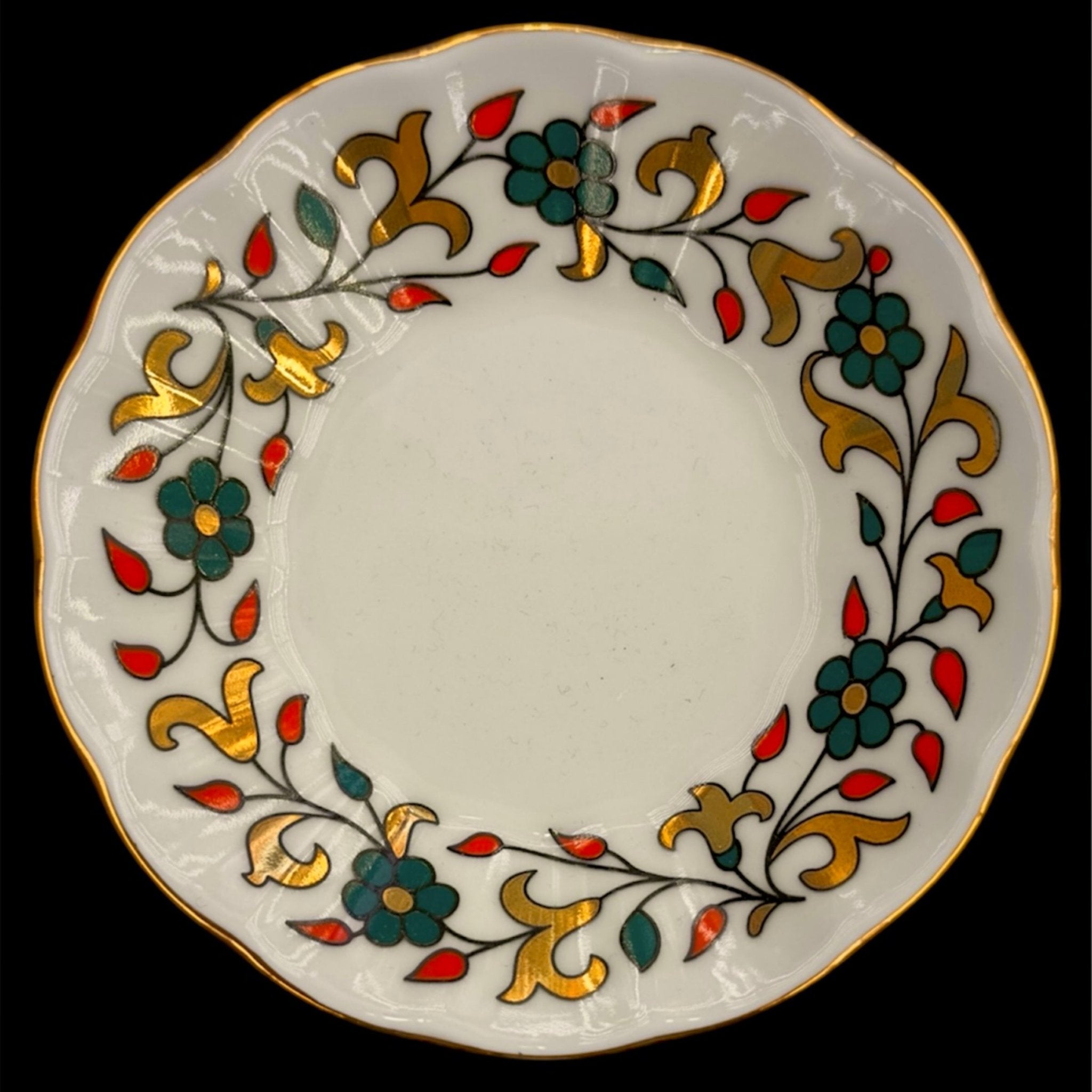 Yasmin Yeşil çiçek Desenli Çay, Mırra ve Demlikli Set | 6 Kişilik El Yapımı Lüks Osmanlı Sunum Takımı | Luxury Turkish Tea Set - | DUKKANI ISTANBUL
