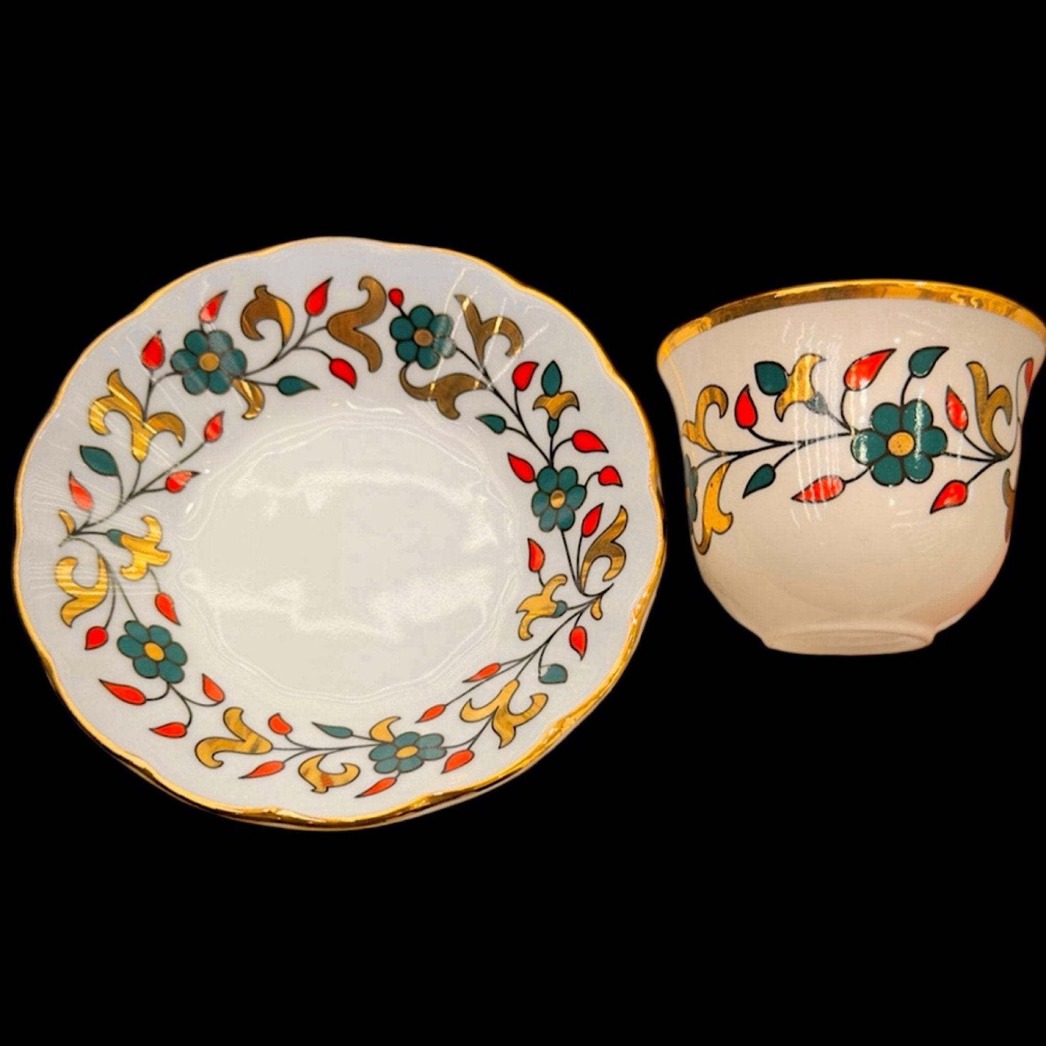 Yasmin Yeşil çiçek Desenli Çay, Mırra ve Demlikli Set | 6 Kişilik El Yapımı Lüks Osmanlı Sunum Takımı | Luxury Turkish Tea Set - | DUKKANI ISTANBUL