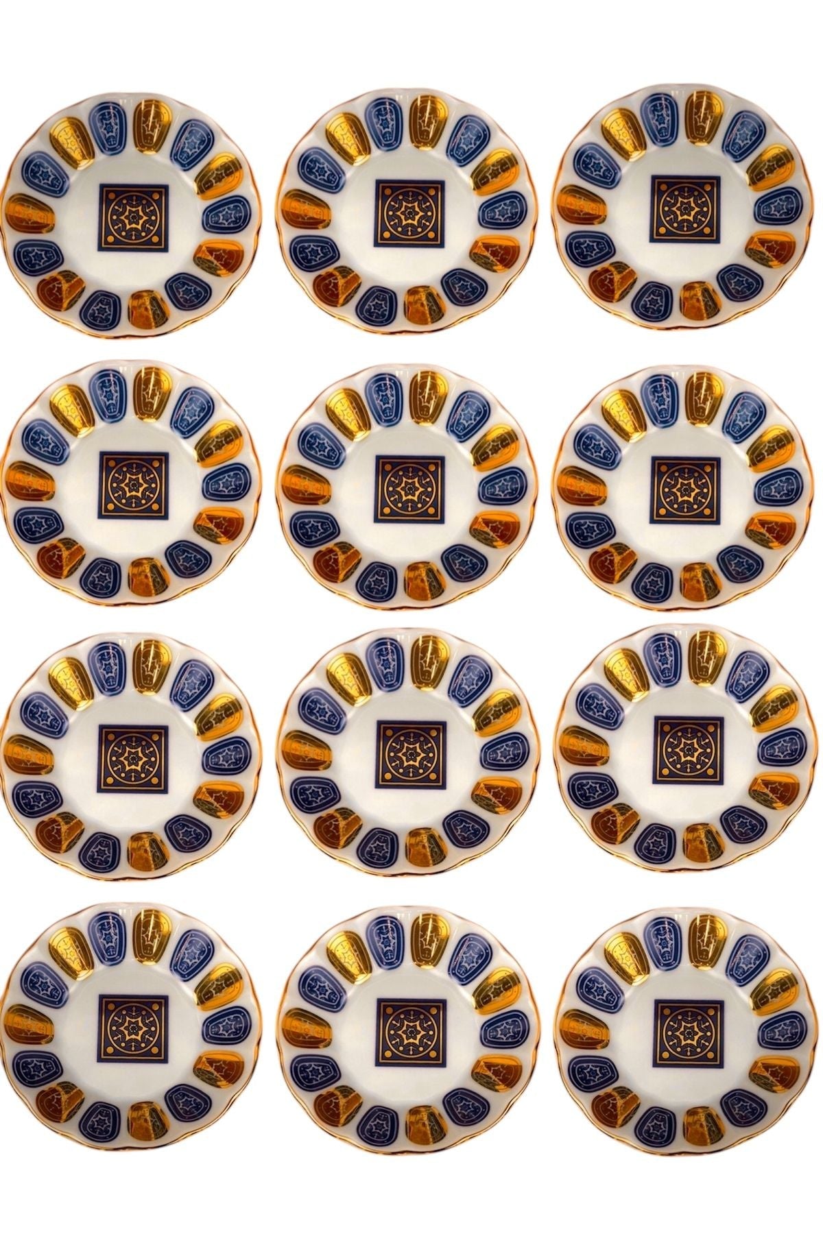 12 Kişilik Acem Mavi Desenli Altın Yaldızlı Porselen Çay Tabağı Seti – Kalabalık Sofralar İçin İhtişamlı Bir Dokunuş | Luxury Turkish Tea Set - Tabak | DUKKANI ISTANBUL