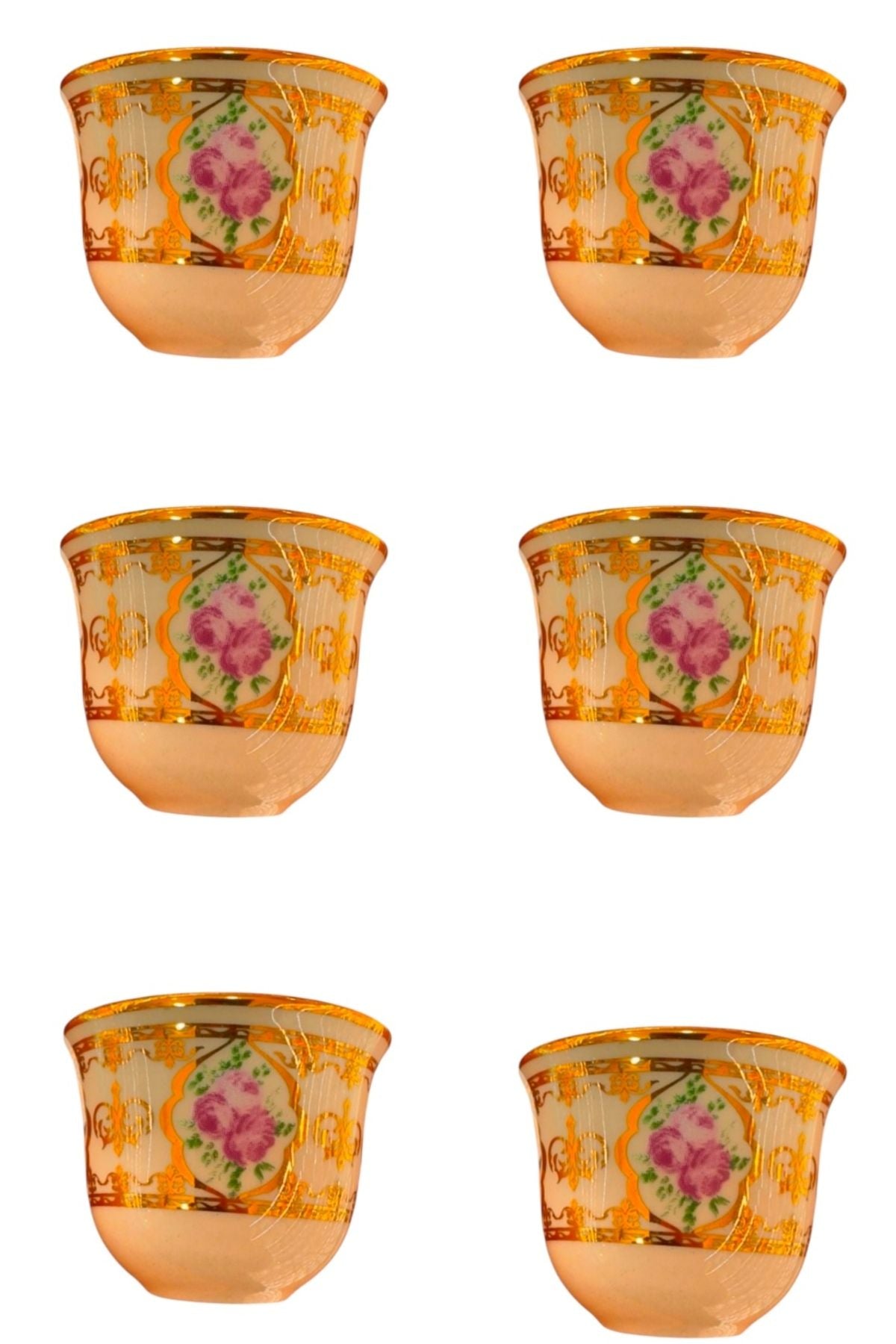 Pembe Gül Desenli Mırra Fincan Seti – 6’lı | Zarif ve Romantik Tasarım