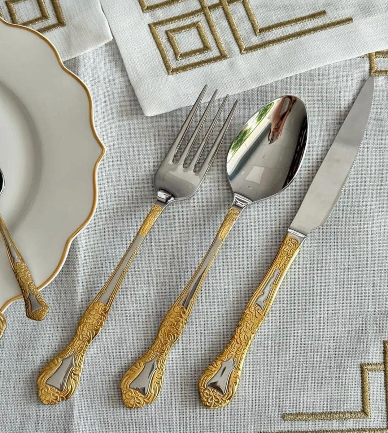 36 Parça Kaşık Çatal Bıçak Seti Vintage Ala | Luxury Turkish Tea Set - | DUKKANI ISTANBUL