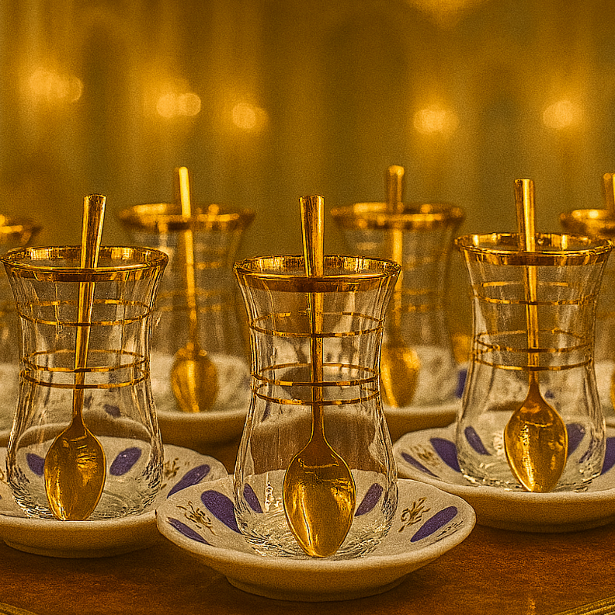 Gold Gilded Persian Blue 18 Piece Luxury Tea Set for 6 People