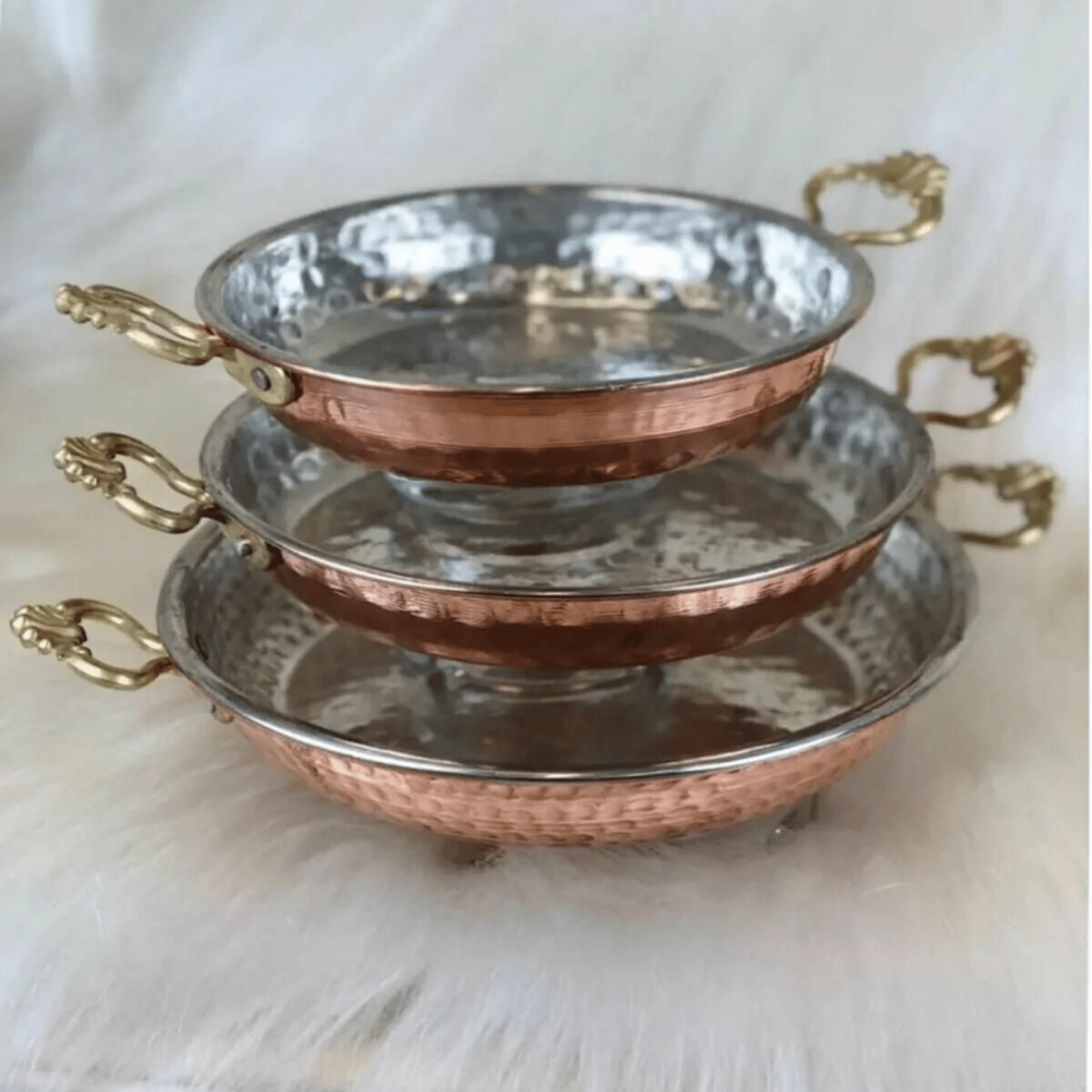 3’lü El Yapımı Bakır Sahan Takımı – 14, 16 ve 18 cm, Kalaylı ve Şık Sunumlara Uygun | Luxury Turkish Tea Set - Tava | DUKKANI ISTANBUL