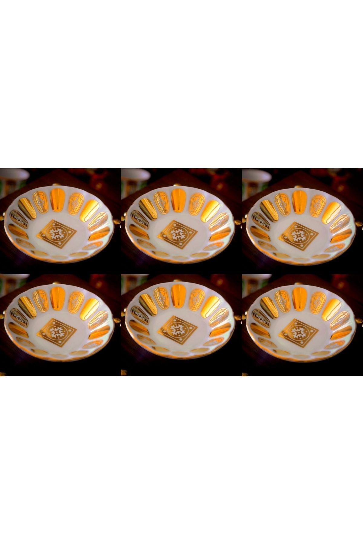 6 Adet Altın Desenli Lüks Çay Tabağı – Özel Tasarım Porselen | Luxury Turkish Tea Set - Bardak Altlığı | DUKKANI ISTANBUL