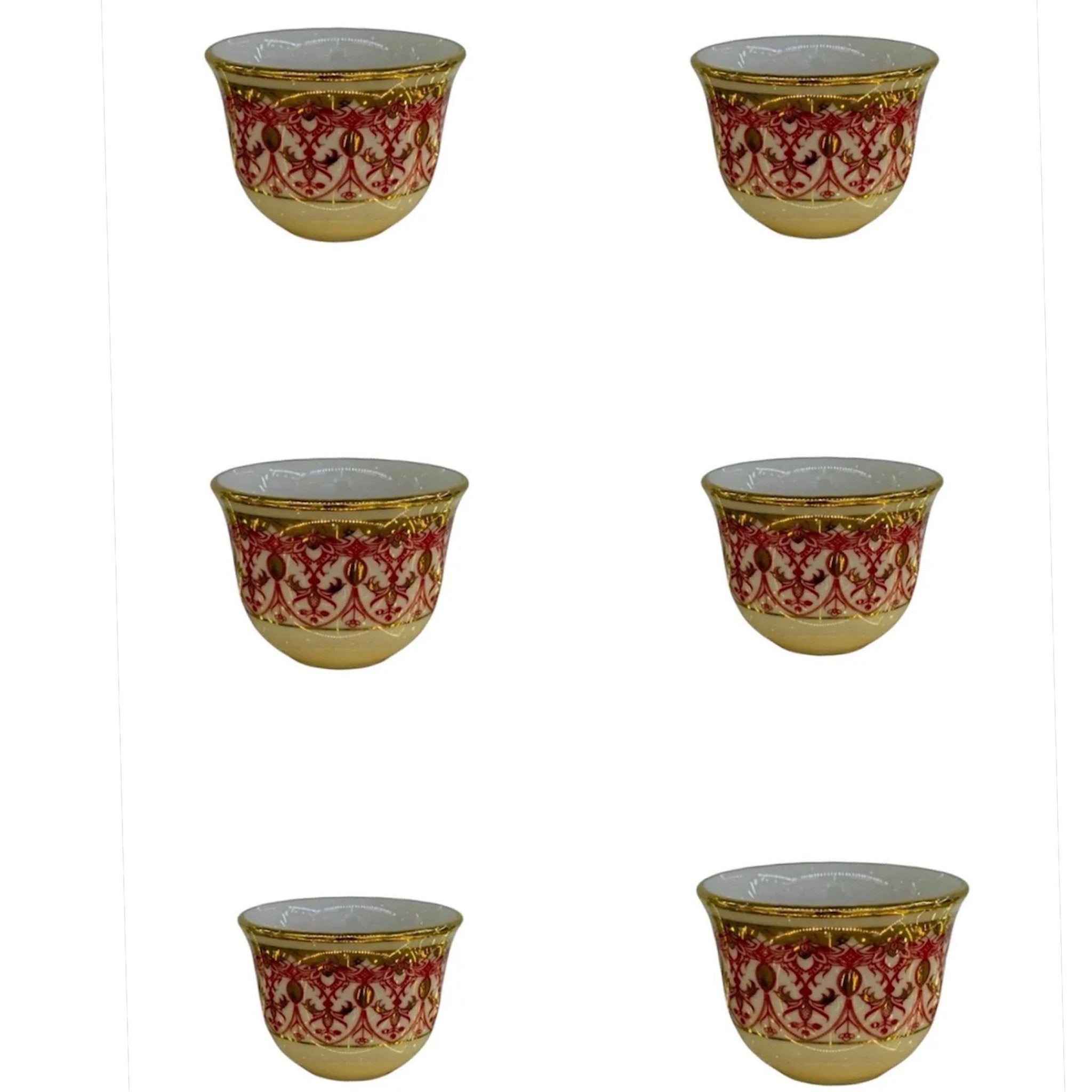 6 Kişilik Dantel Kırmızı Porselen Mırra Fincanı Seti – Altın Yaldızlı El İşlemeli Tasarım | Luxury Turkish Tea Set - Kahve Fincanı | DUKKANI ISTANBUL