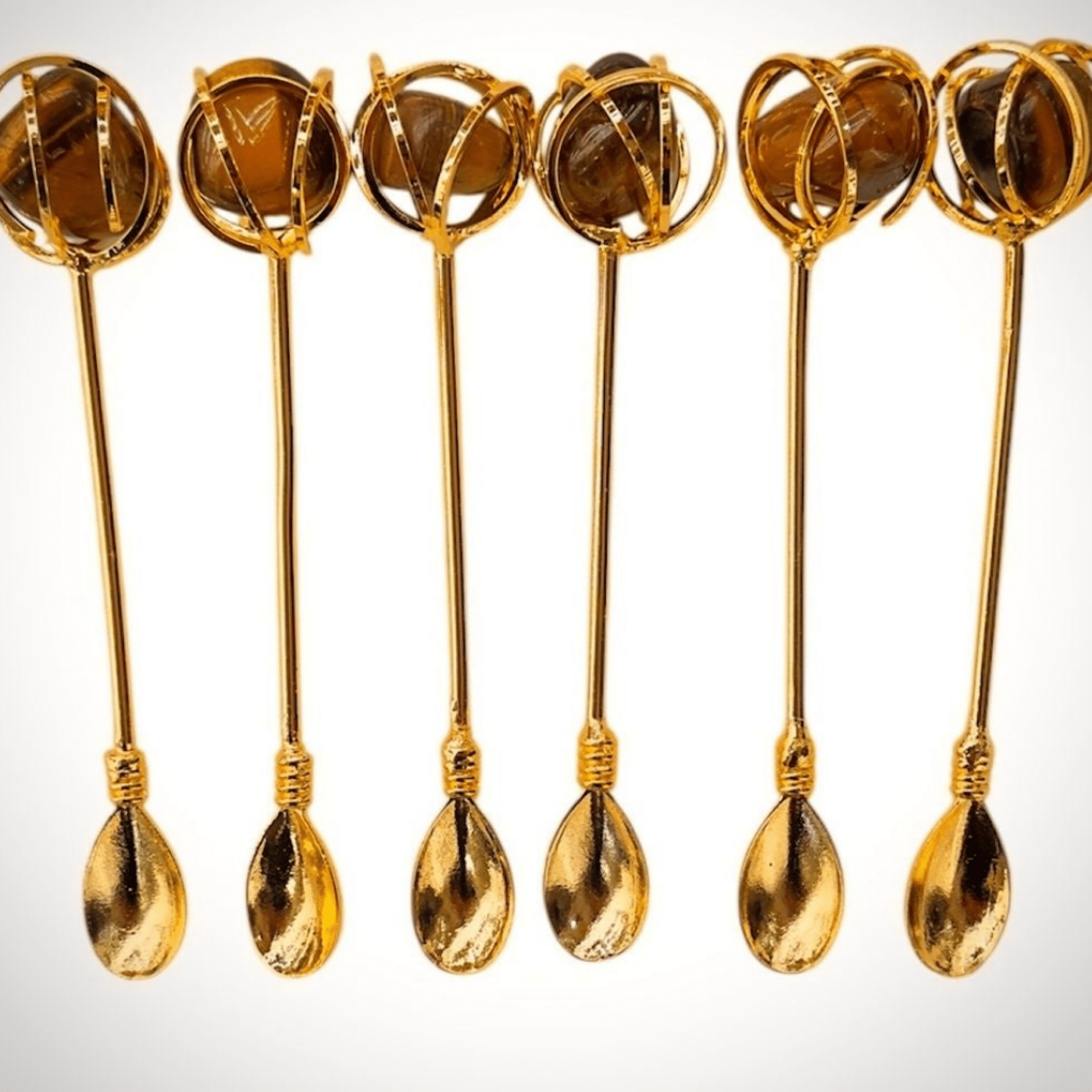 6 Kişilik Kaplan Gözü Doğaltaşlı Çay Kaşığı Seti – Altın Renk Kaplama, El Yapımı | Luxury Turkish Tea Set - Çatal & Bıçak & Kaşık | DUKKANI ISTANBUL
