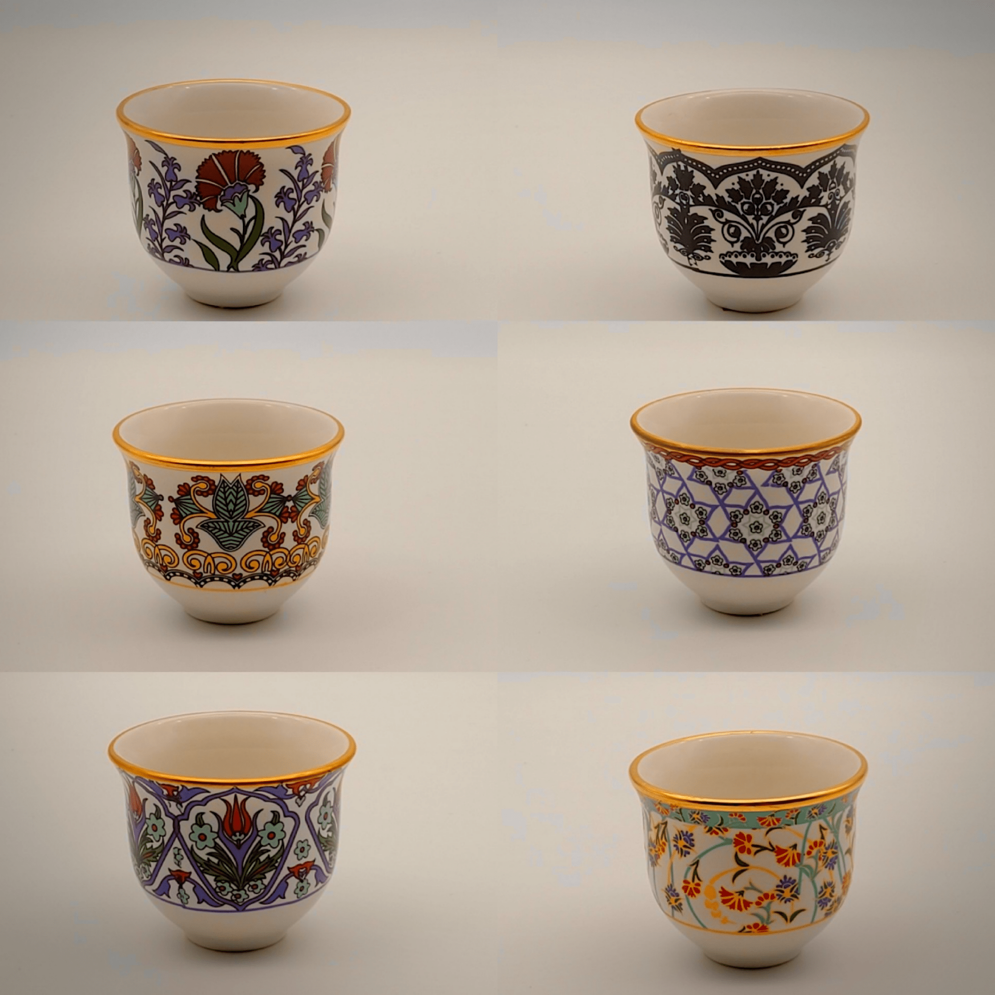 6 Kişilik Mix Desenli Osmanlı Gawa & Çay Tabağı Seti – El Dekorlu Lüks Tasarım | Luxury Turkish Tea Set - Kahve Fincanı | DUKKANI ISTANBUL