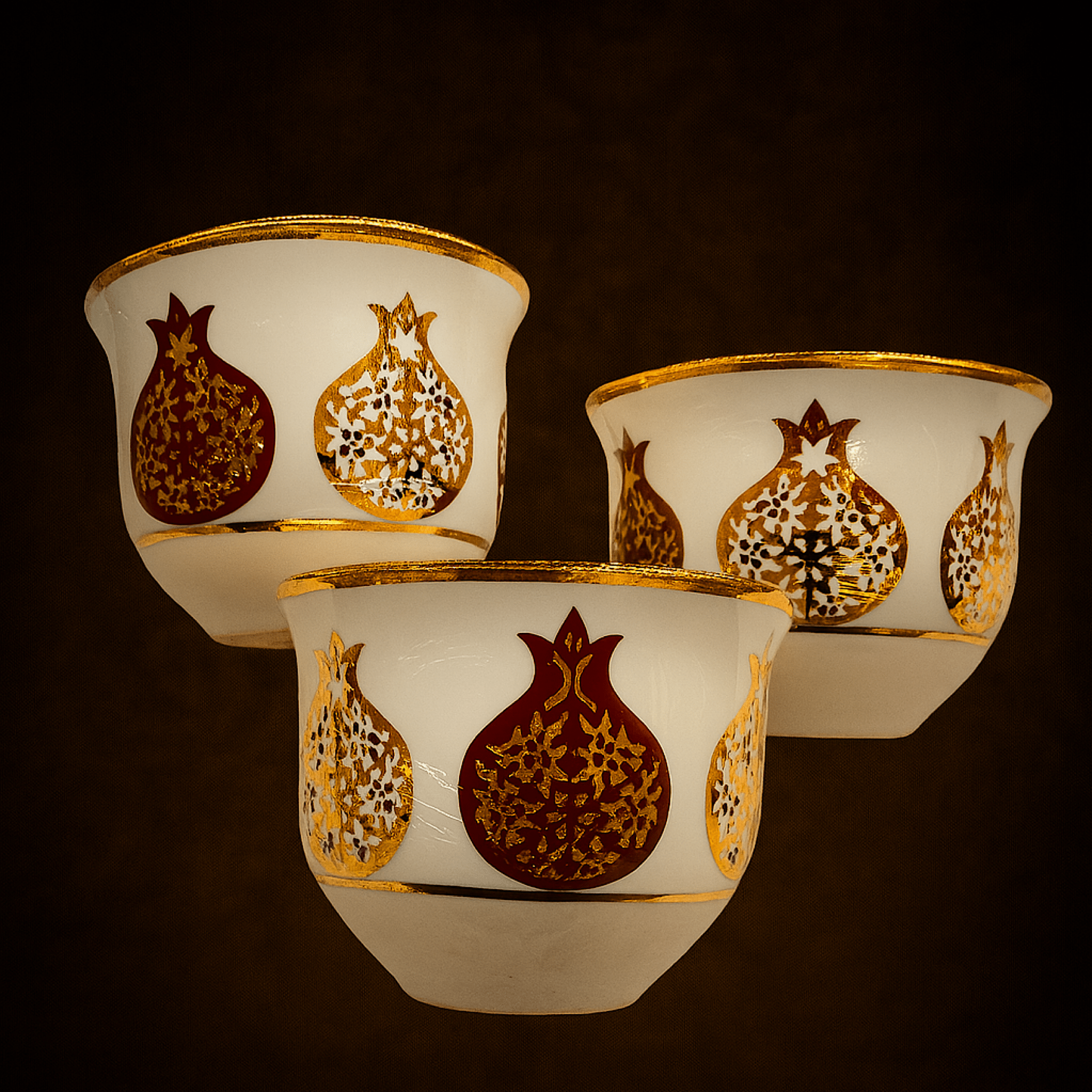 6 Kişilik Nar Desenli Lüks Mırrâ Fincanı ve Çay Tabağı Seti | Altın Yaldızlı Özel Tasarım | Luxury Turkish Tea Set - | DUKKANI ISTANBUL