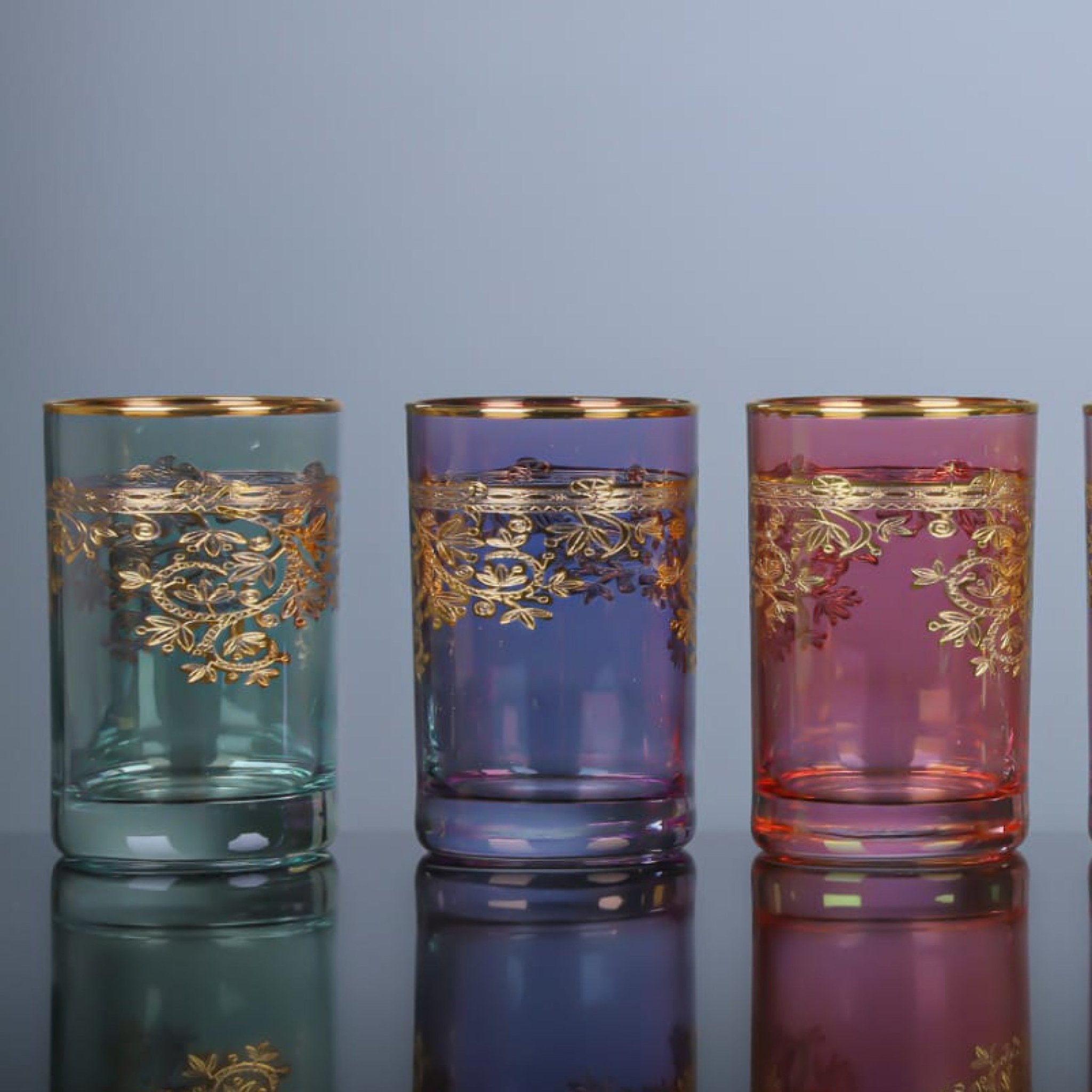 6 Kişilik Pantograf Desenli Kahve Yanı Su Bardağı Seti – Mix Desenli Altın Yaldızlı | Luxury Turkish Tea Set - Bardak | DUKKANI ISTANBUL