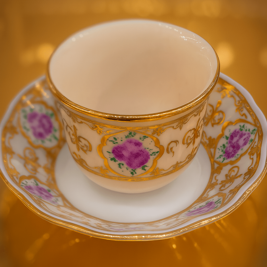6 Kişilik Pembe Gül Desenli Porselen Çay Tabağı ve Mırra Fincanı Takımı | Luxury Turkish Tea Set - Tabak | DUKKANI ISTANBUL