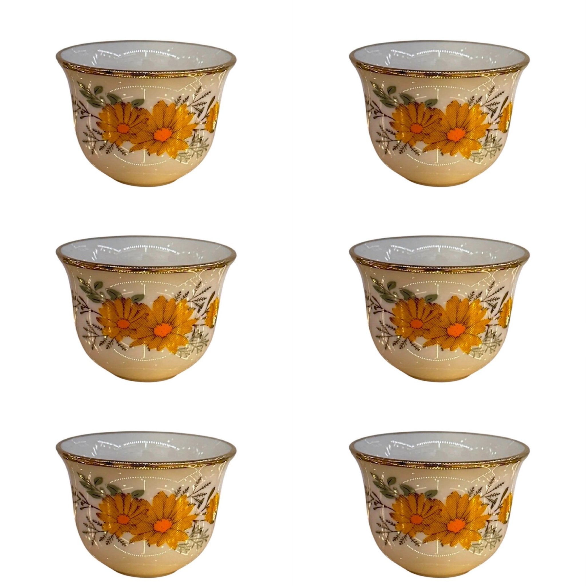 6 Kişilik Sarı Papatya Desenli Yaldızlı Porselen Gawa/Mırra Fincan Seti – Geleneksel Sunumlara Çiçek Açtıran Zarafet | Luxury Turkish Tea Set - Kahve Fincanı | DUKKANI ISTANBUL