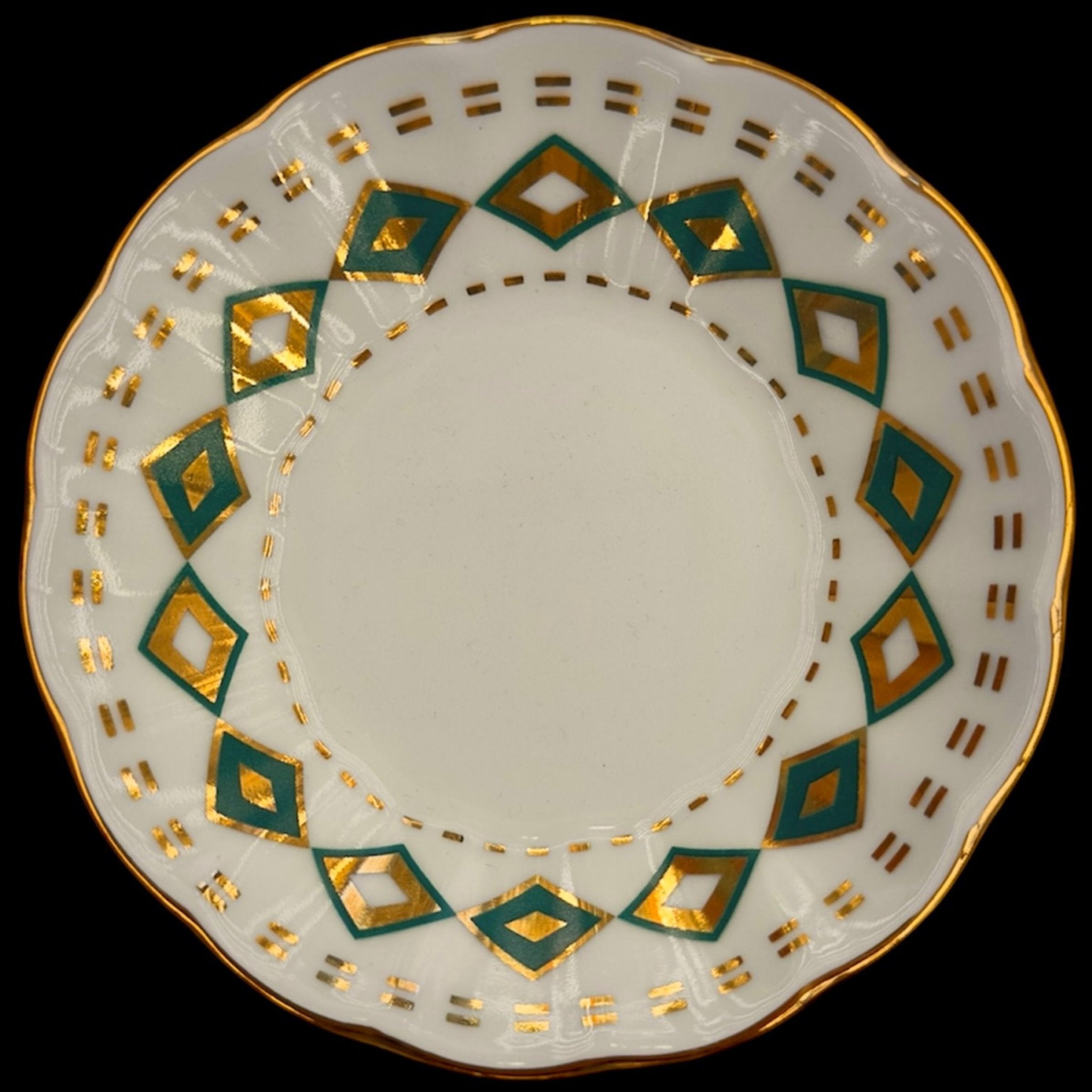 6 Kişilik Yeşil Baklava Desenli Altın Yaldızlı Porselen Çay Tabağı Seti | Luxury Turkish Tea Set - Tabak | DUKKANI ISTANBUL