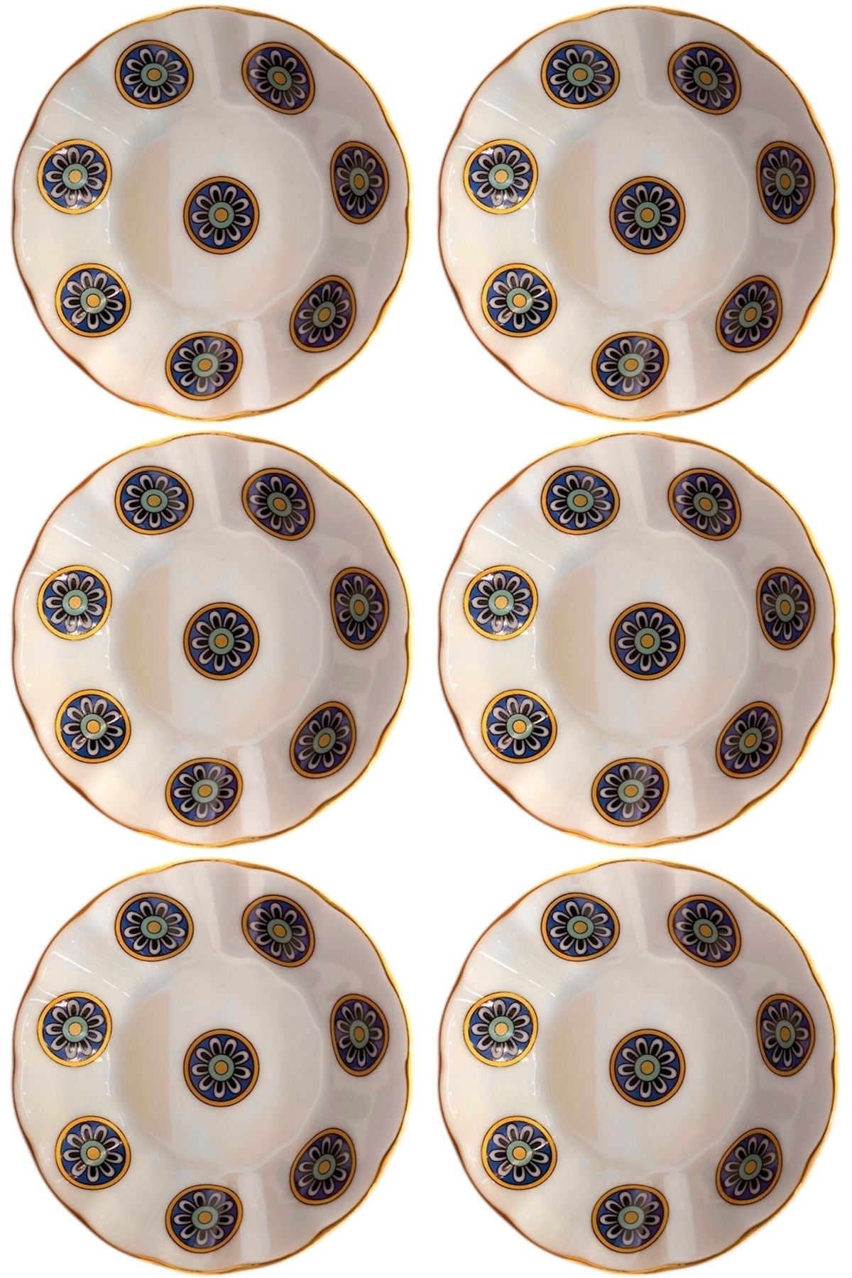 6’lı Boncuk Desenli Çay Tabağı Seti – Altın Yaldızlı El İşlemeli | Luxury Turkish Tea Set - Tabak | DUKKANI ISTANBUL