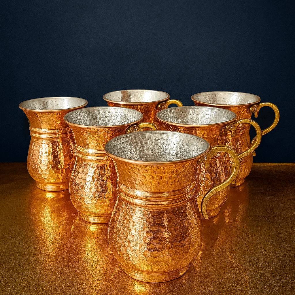 6'Lı El Yapımı Bakır Ayran Bardağı – Geleneksel ve Şık Sunumlar İçin Özel Tasarım | Luxury Turkish Tea Set - Bardak | DUKKANI ISTANBUL