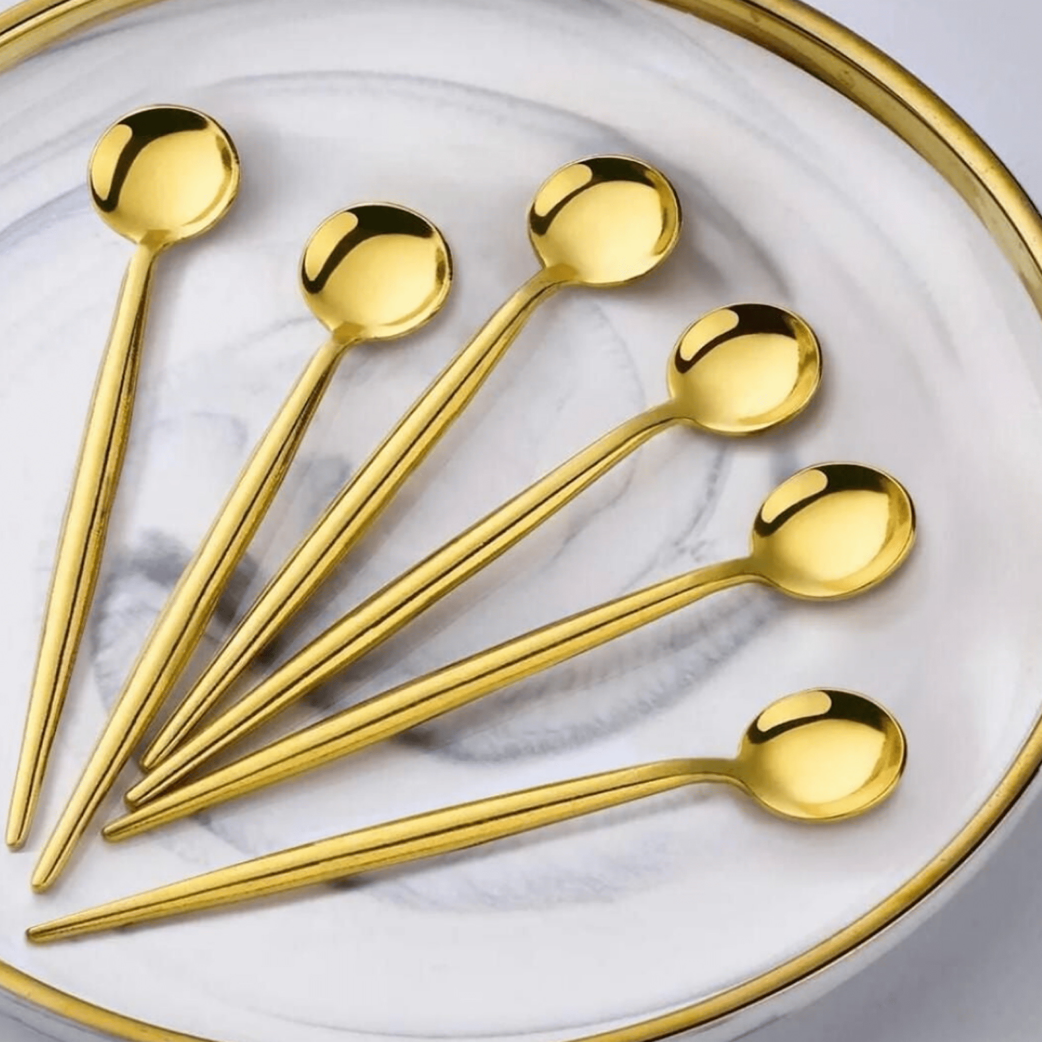 6’lı Gold Renk Titanyum Çay Kaşığı Seti – Bulaşık Makinesinde Yıkanabilir | Luxury Turkish Tea Set - Çatal & Bıçak & Kaşık | DUKKANI ISTANBUL