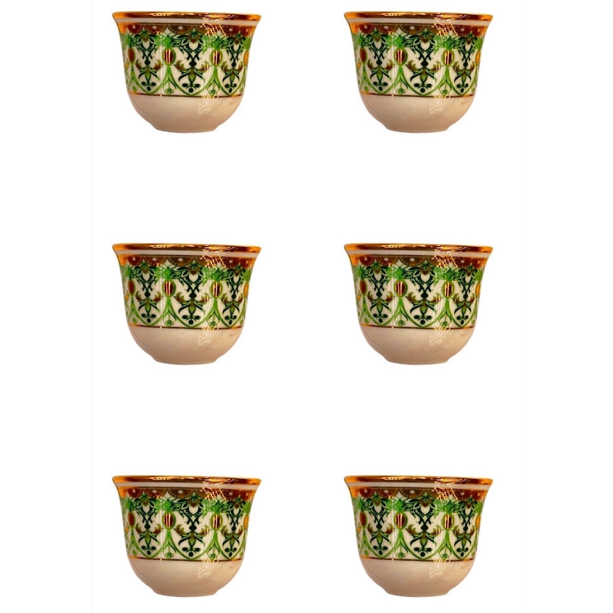 6’lı Yaldızlı Yeşil Dantel Desenli Porselen Mırra Fincanı – Geleneksel Zarafetin Modern Yorumu | Luxury Turkish Tea Set - Kahve Fincanı | DUKKANI ISTANBUL
