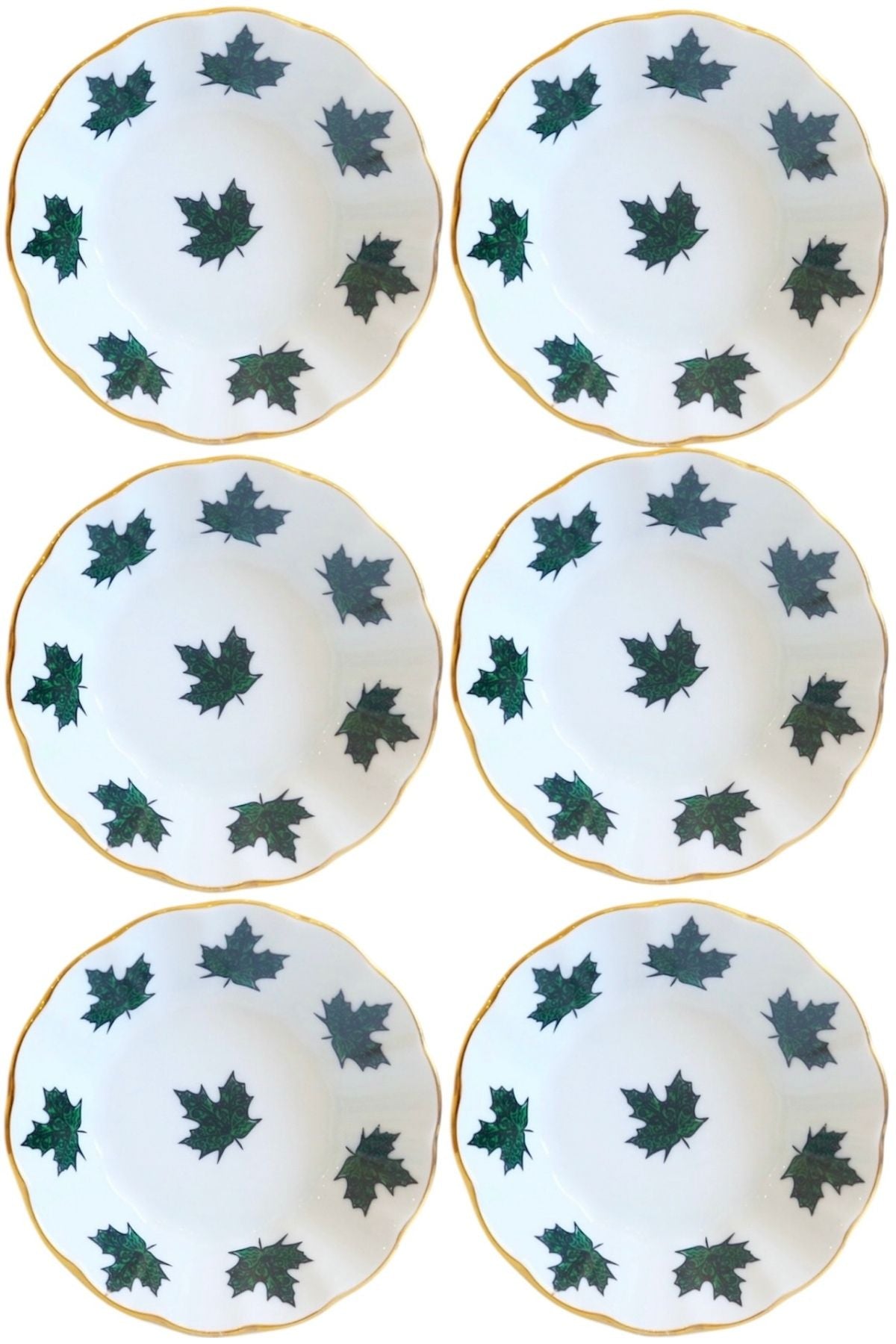 6’lı Yaprak Desenli Çay Tabağı Seti – Altın Yaldızlı El İşlemeli | Luxury Turkish Tea Set - Bardak Altlığı | DUKKANI ISTANBUL