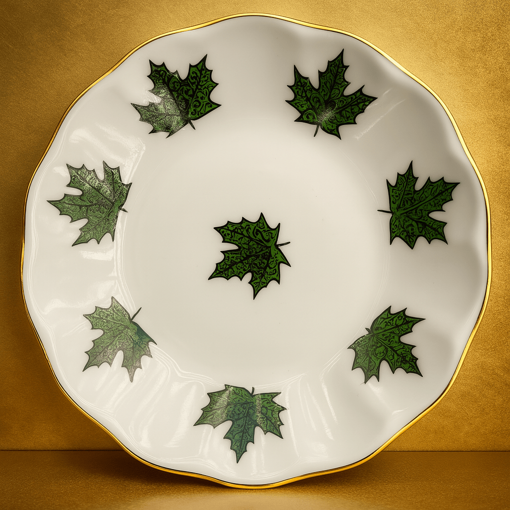 Set of 6 Leaf Patterned Tea Plates – Gold Gilded Hand Embroidered