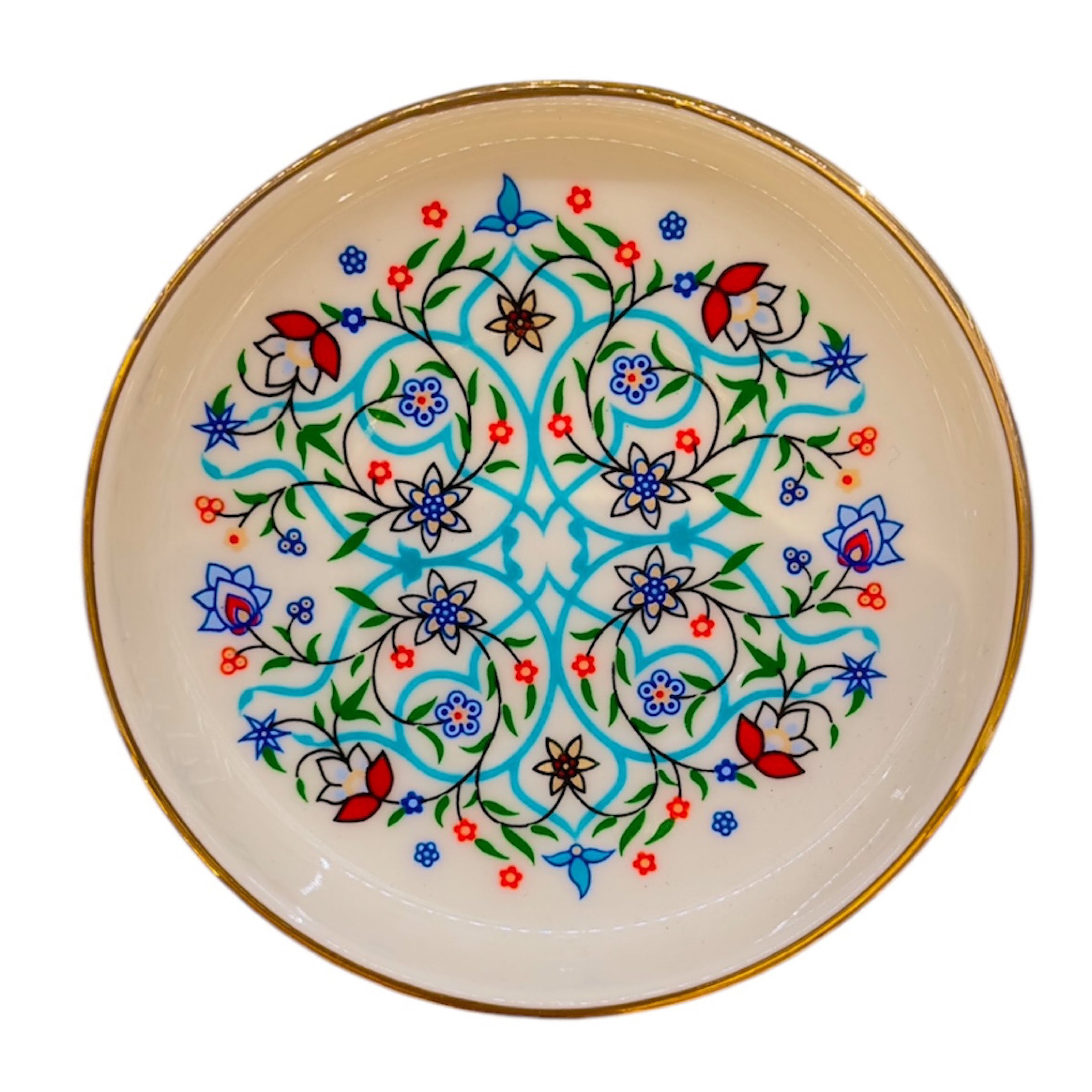 Bahar Desenli Ela Çay Tabağı – 6 Kişilik Renkli Sunum Seti