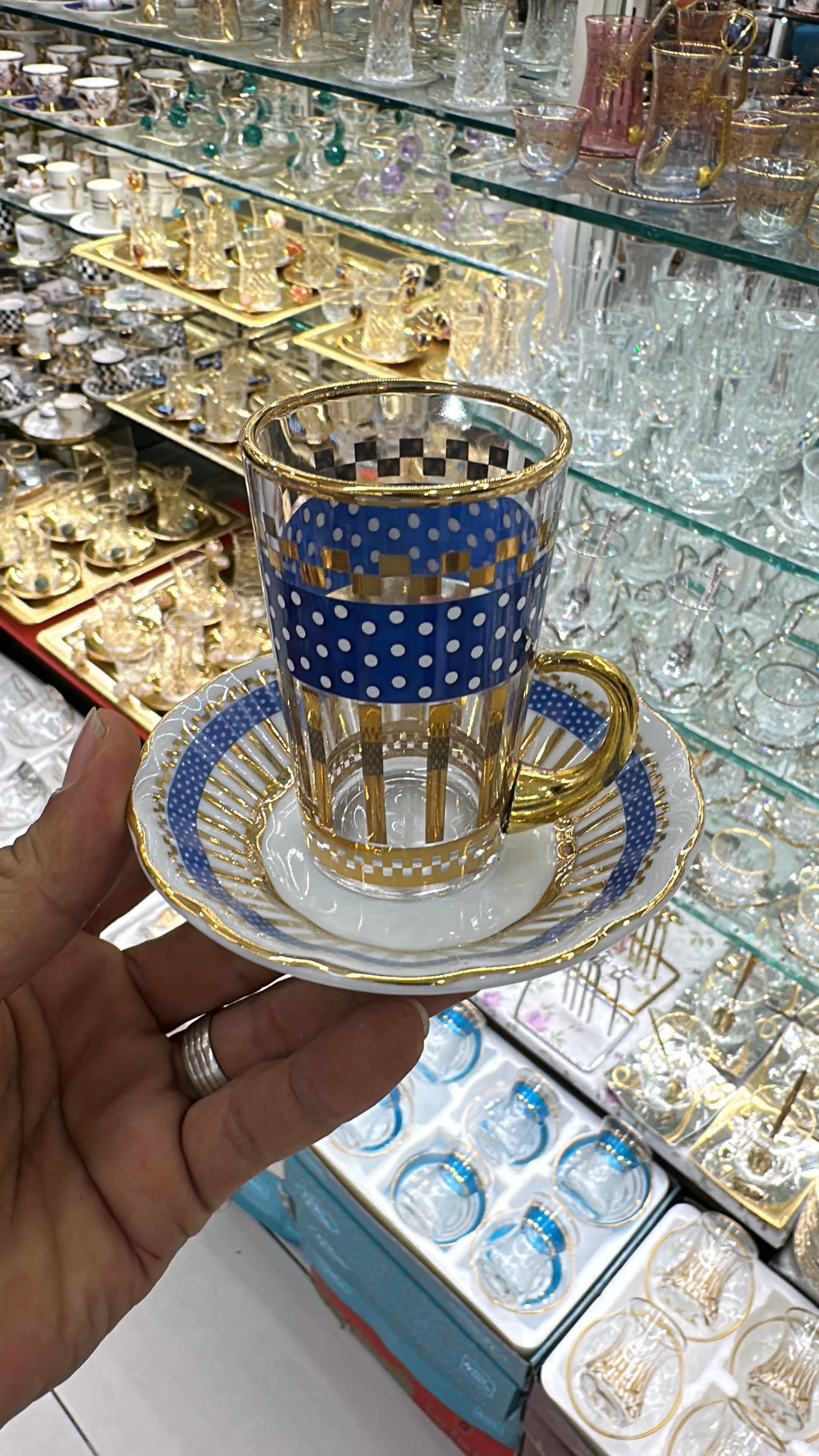 Mavi Puanlı Çay Seti 18 Parça – Altın Yaldızlı Lüks Porselen