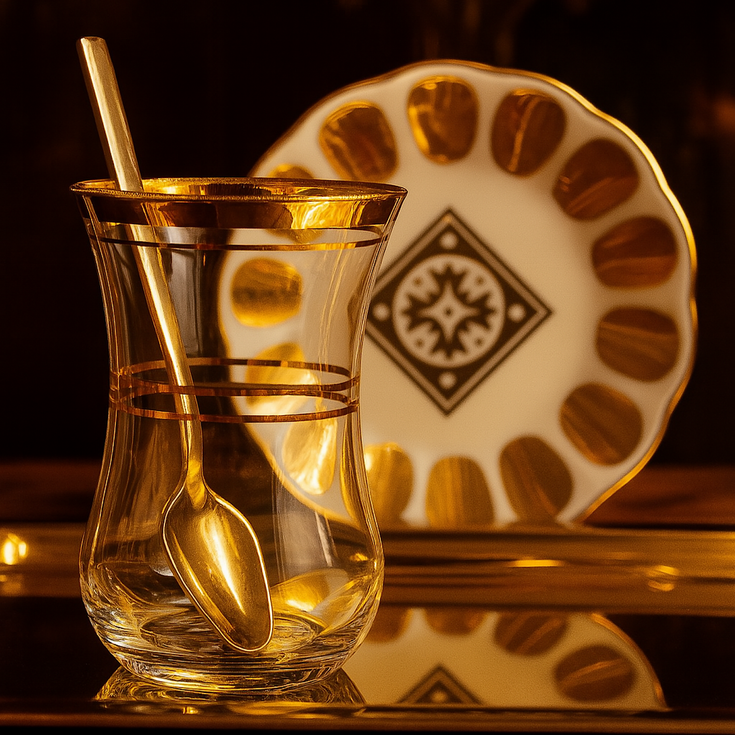 مجموعة أكواب الشاي التركية المطلية بالذهب لمحبي الكلاسيكيات